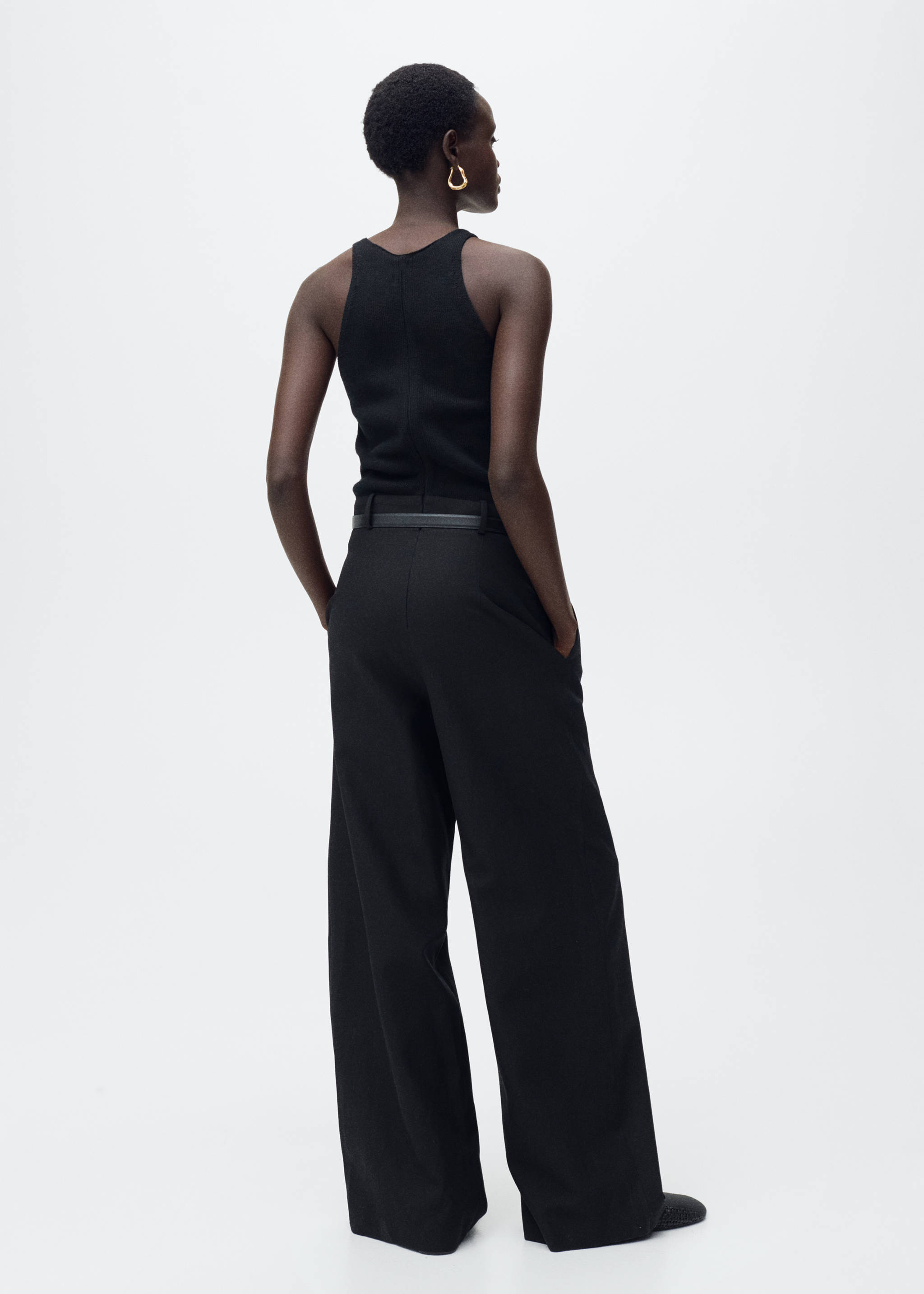 Combined-fabric jumpsuit with belt - Reverse of the article