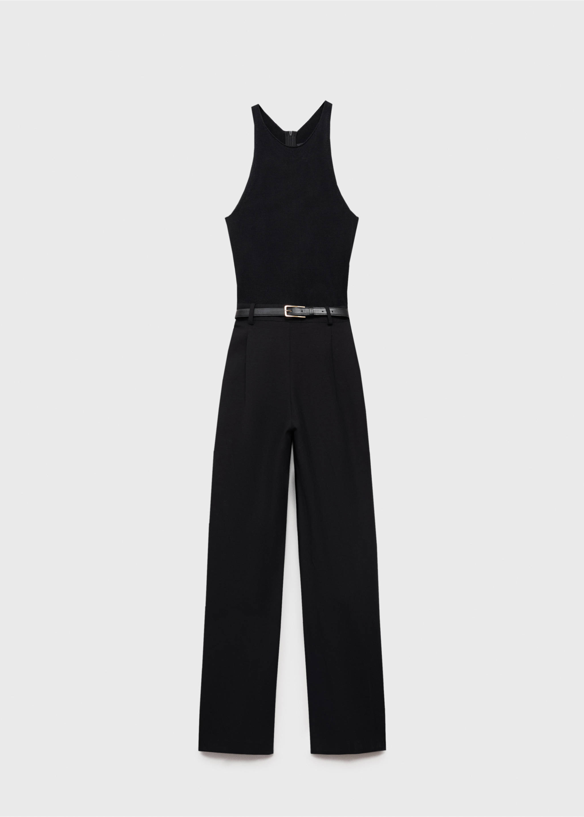 Combined-fabric jumpsuit with belt - Article without model, Black. Ref: 87065769-00.