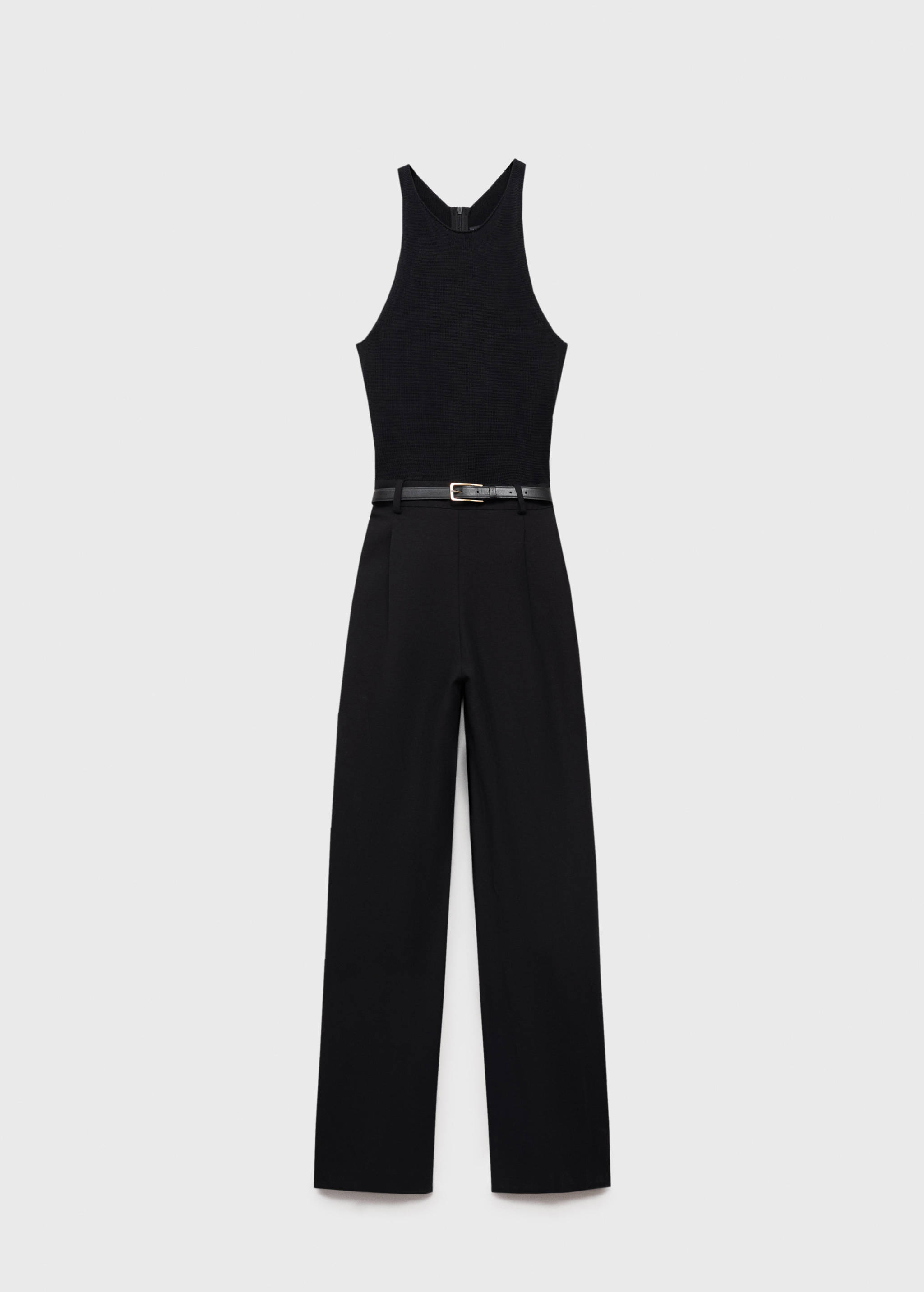 Combined-fabric jumpsuit with belt - Article without model