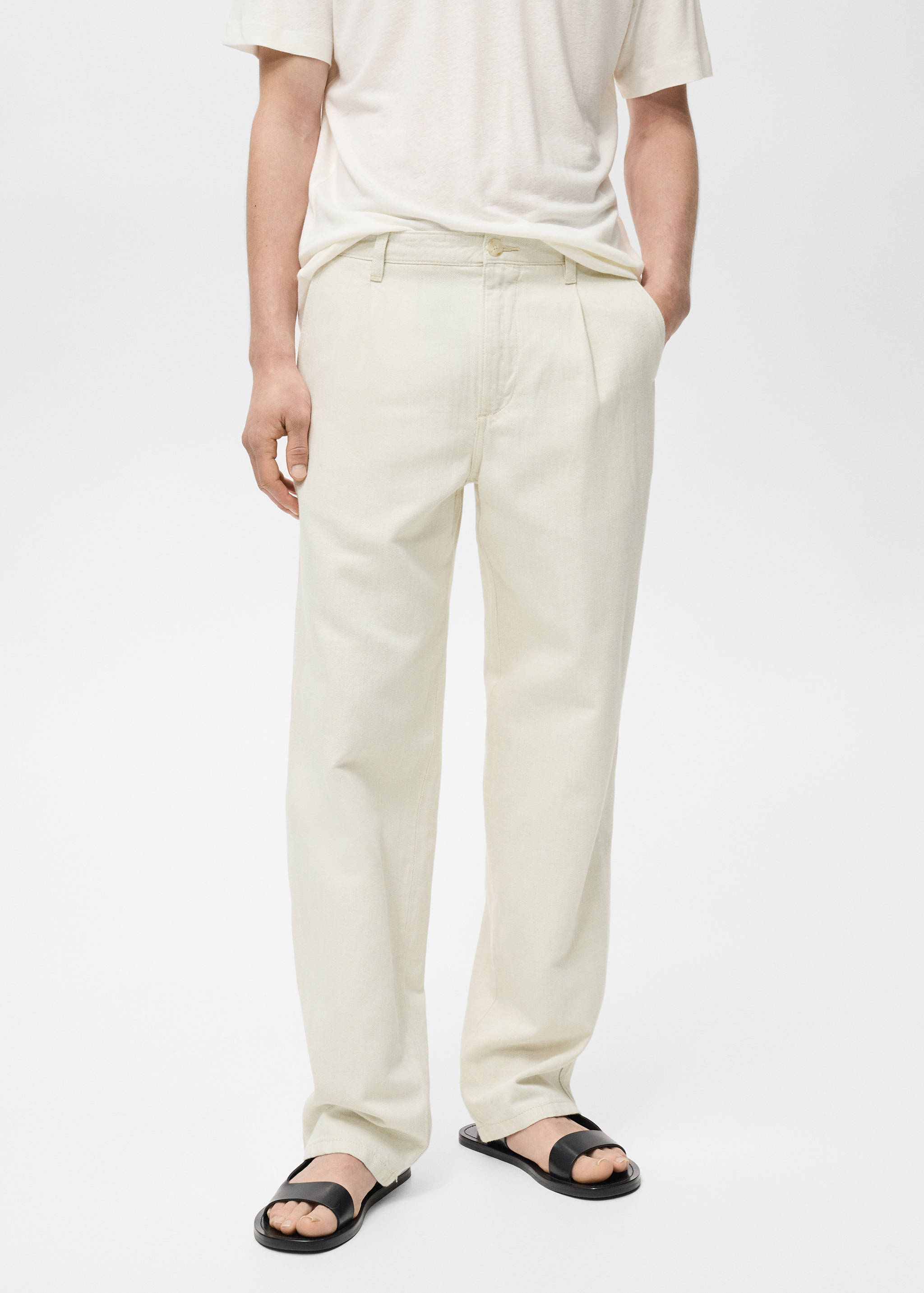 Linen-blend regular-fit pleated jeans - Medium plane