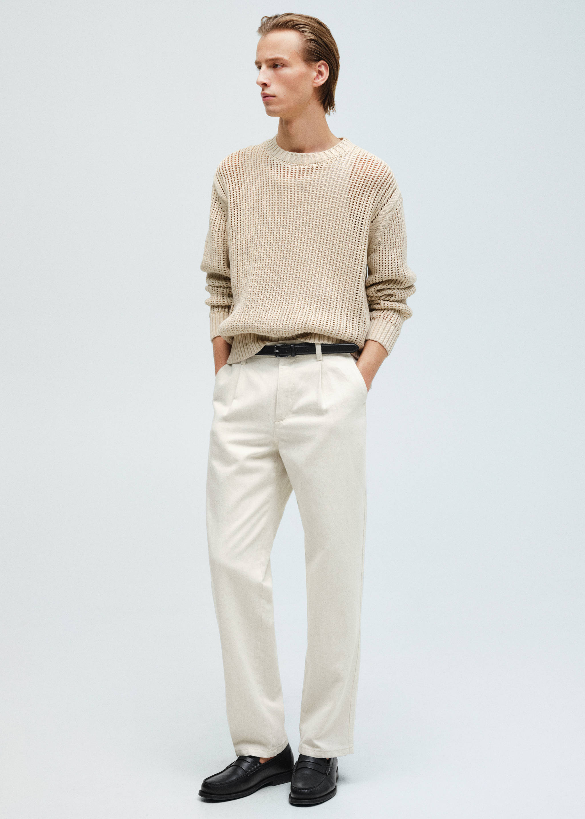 Linen-blend regular-fit pleated jeans - Details of the article 3