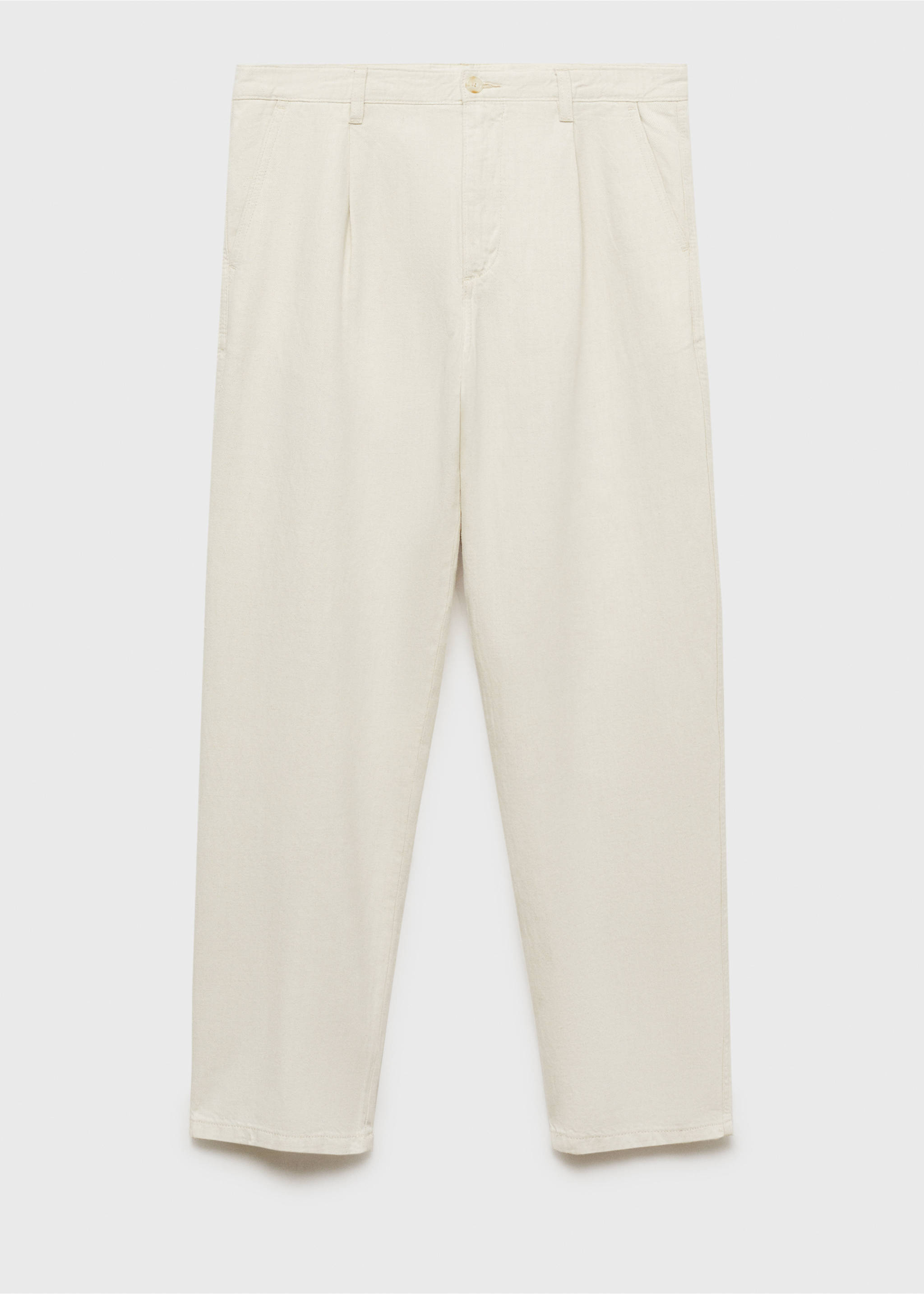 Linen-blend regular-fit pleated jeans - Article without model, Ecru. Ref: 87065919-00.