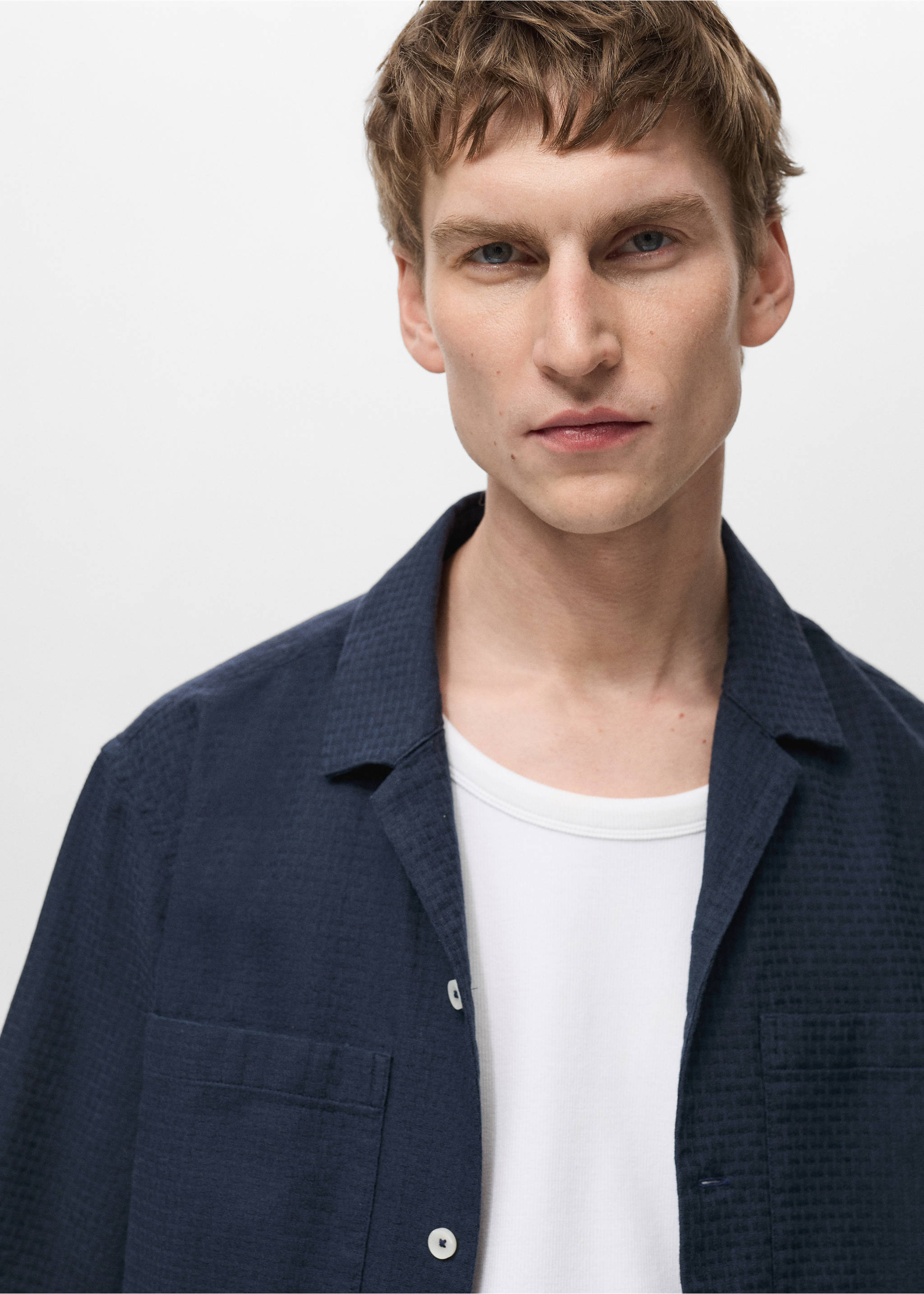 100% cotton check seersucker shirt - Details of the article 1, Dark Navy. Ref: 87065929-00.