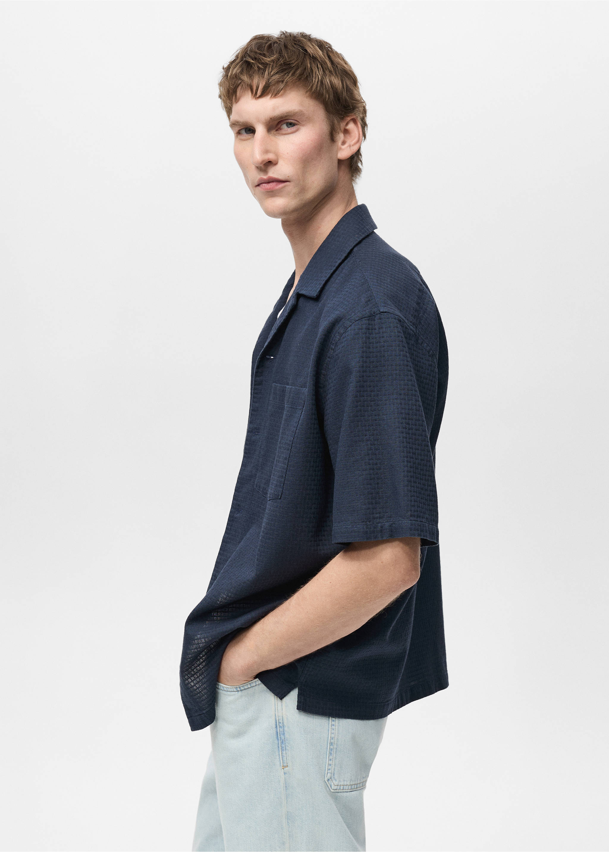 100% cotton check seersucker shirt - Details of the article 2, Dark Navy. Ref: 87065929-00.