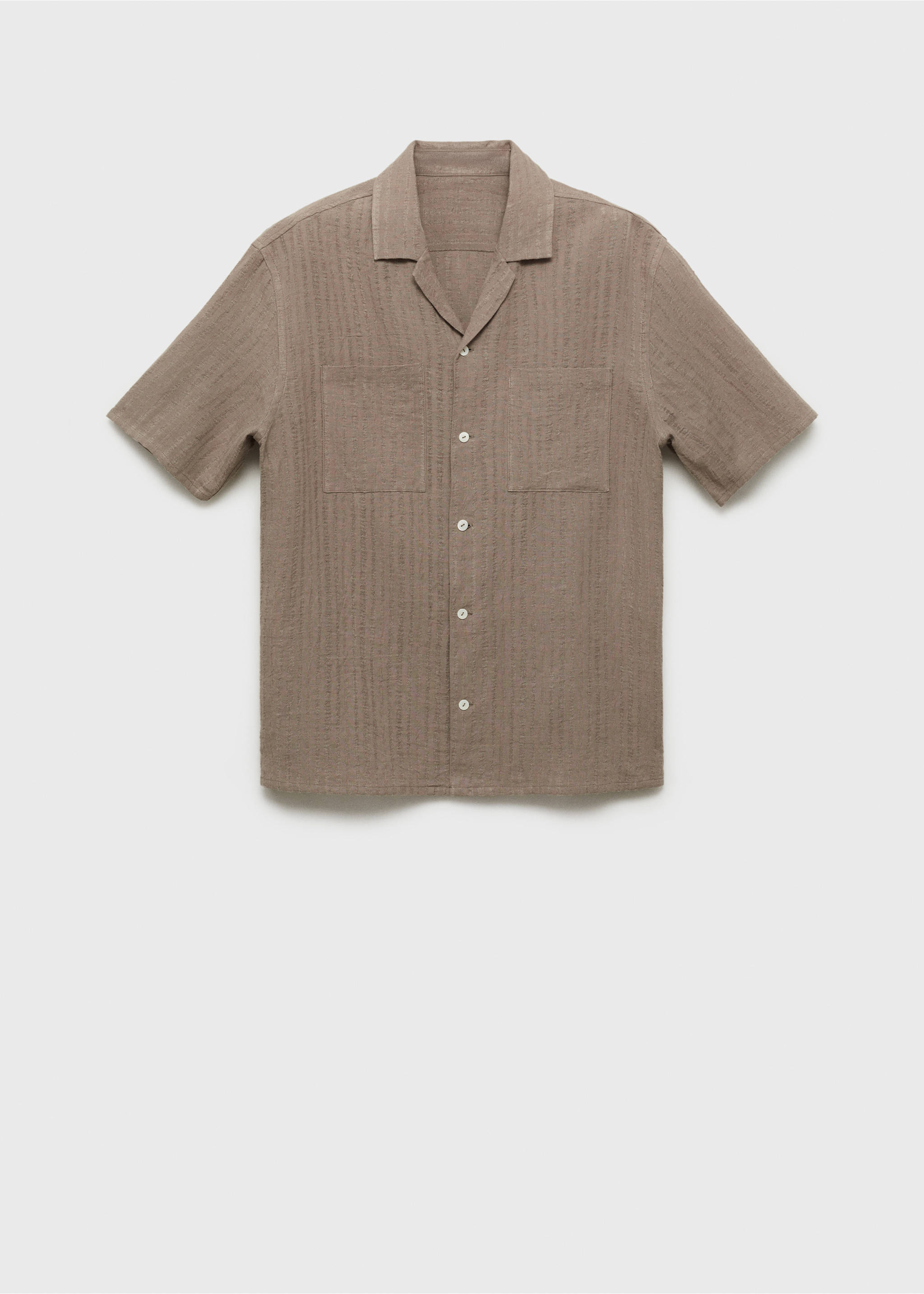 Chemise en lin mélangé rayures texture - Article sans modèle, Kaki. Ref: 87065930-00.