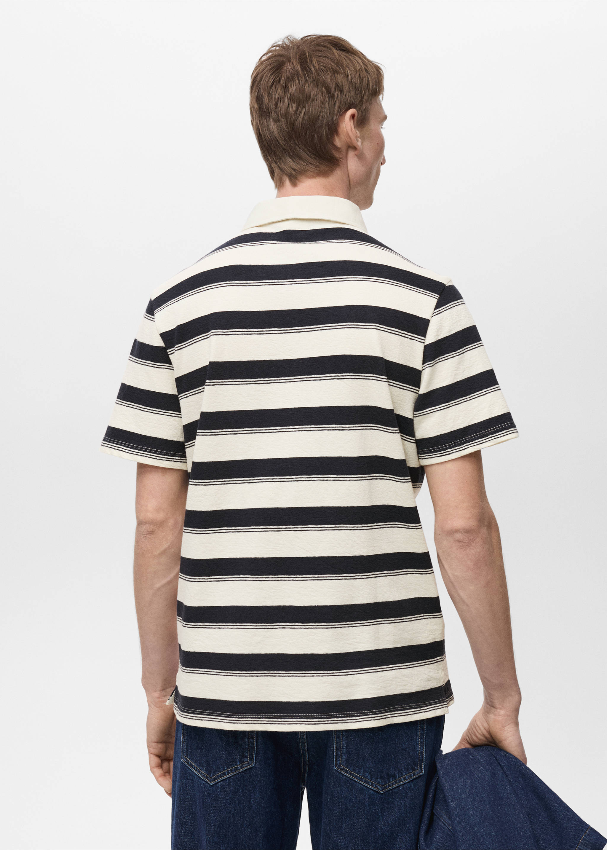 Polo 100 % coton rayures - Verso de l’article, Bleu marine foncé. Ref: 87065931-00.