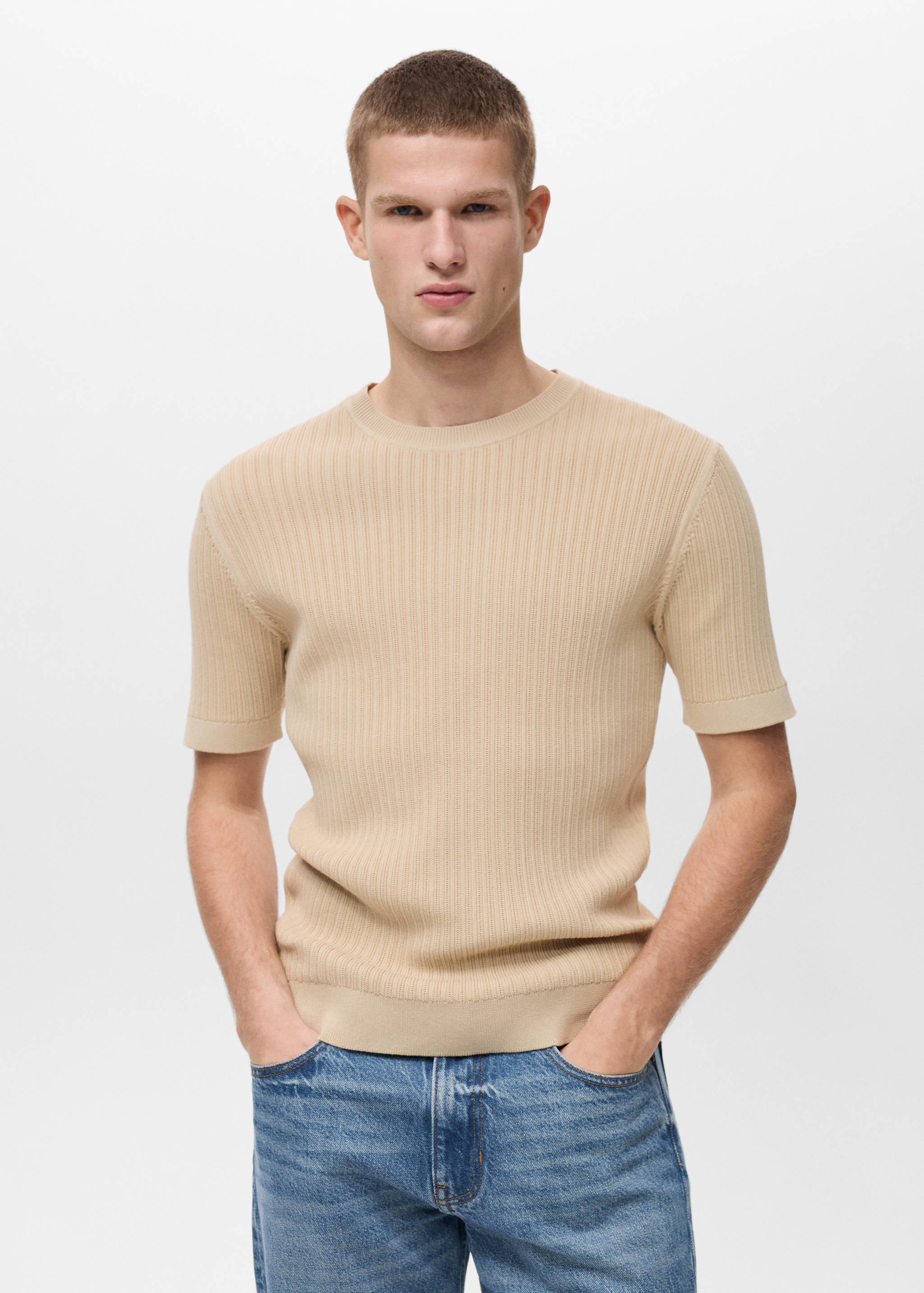 T-shirt maille coton tressé - Plan moyen