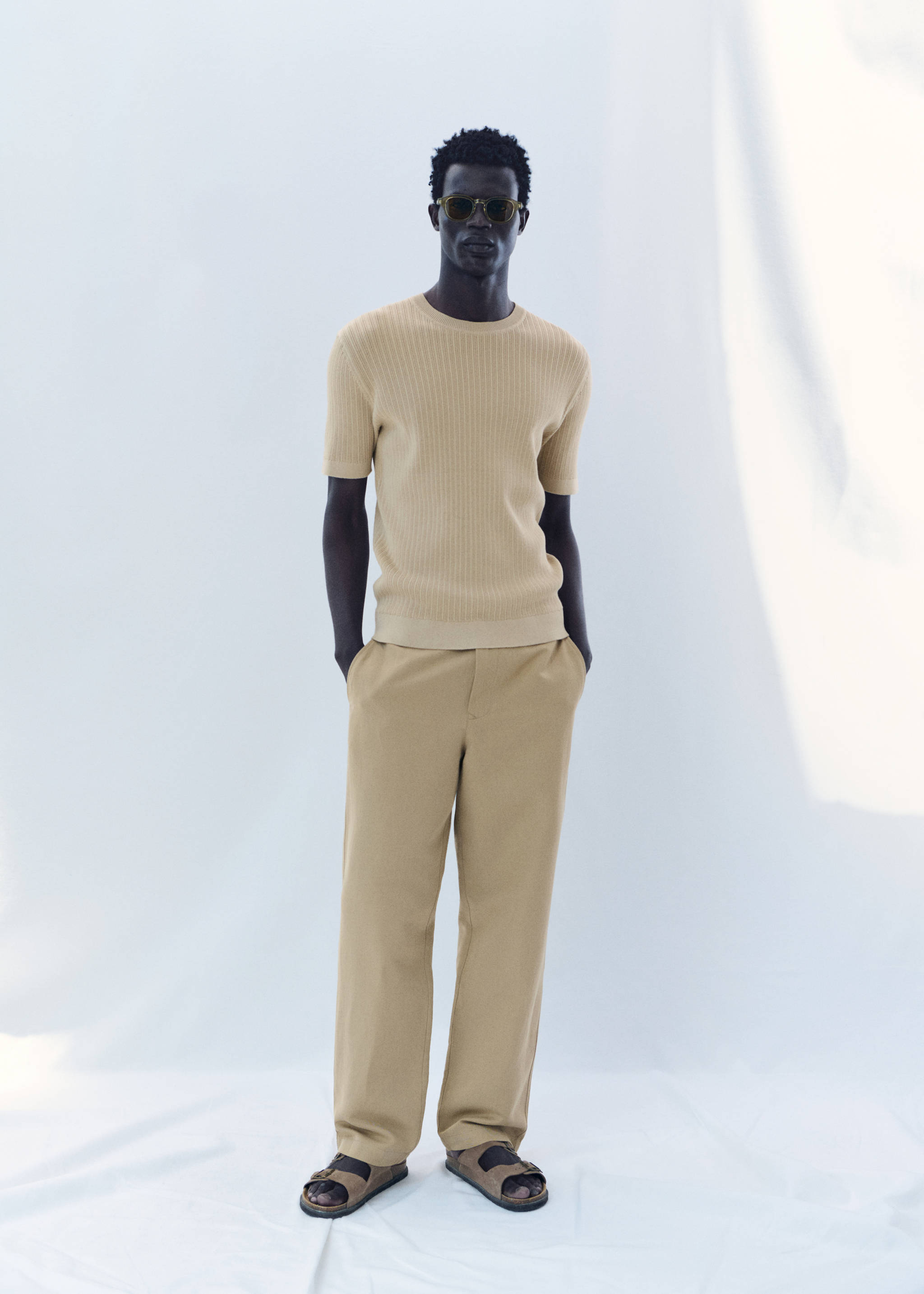 Camiseta punto algodón trenzado - Detalle del artículo 3, Crudo. Ref: 87065934-00.