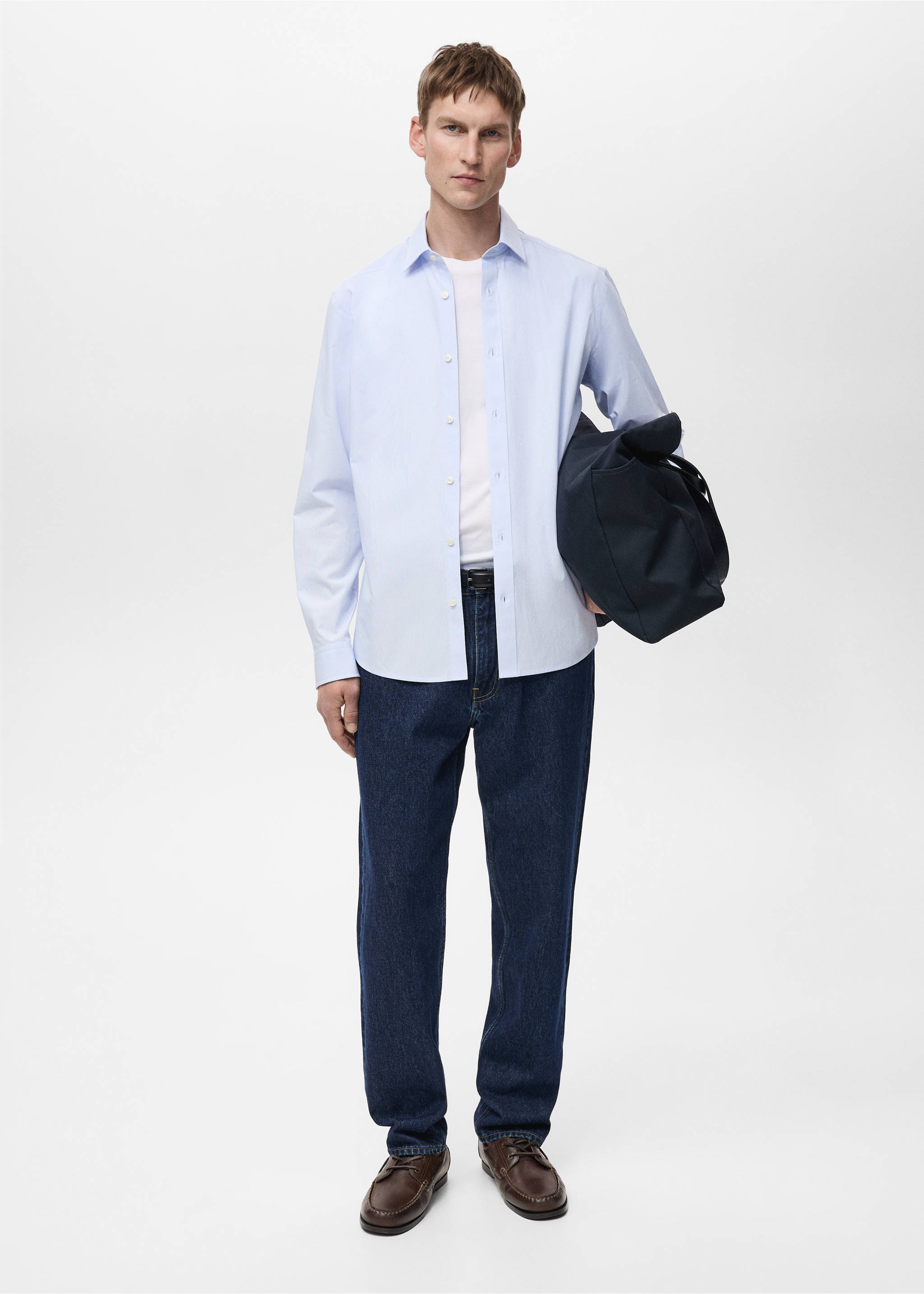 Slim Fit-Streifenhemd aus 100 % Baumwolle - Allgemeine Ansicht, Himmelblau. Ref: 87065937-00.