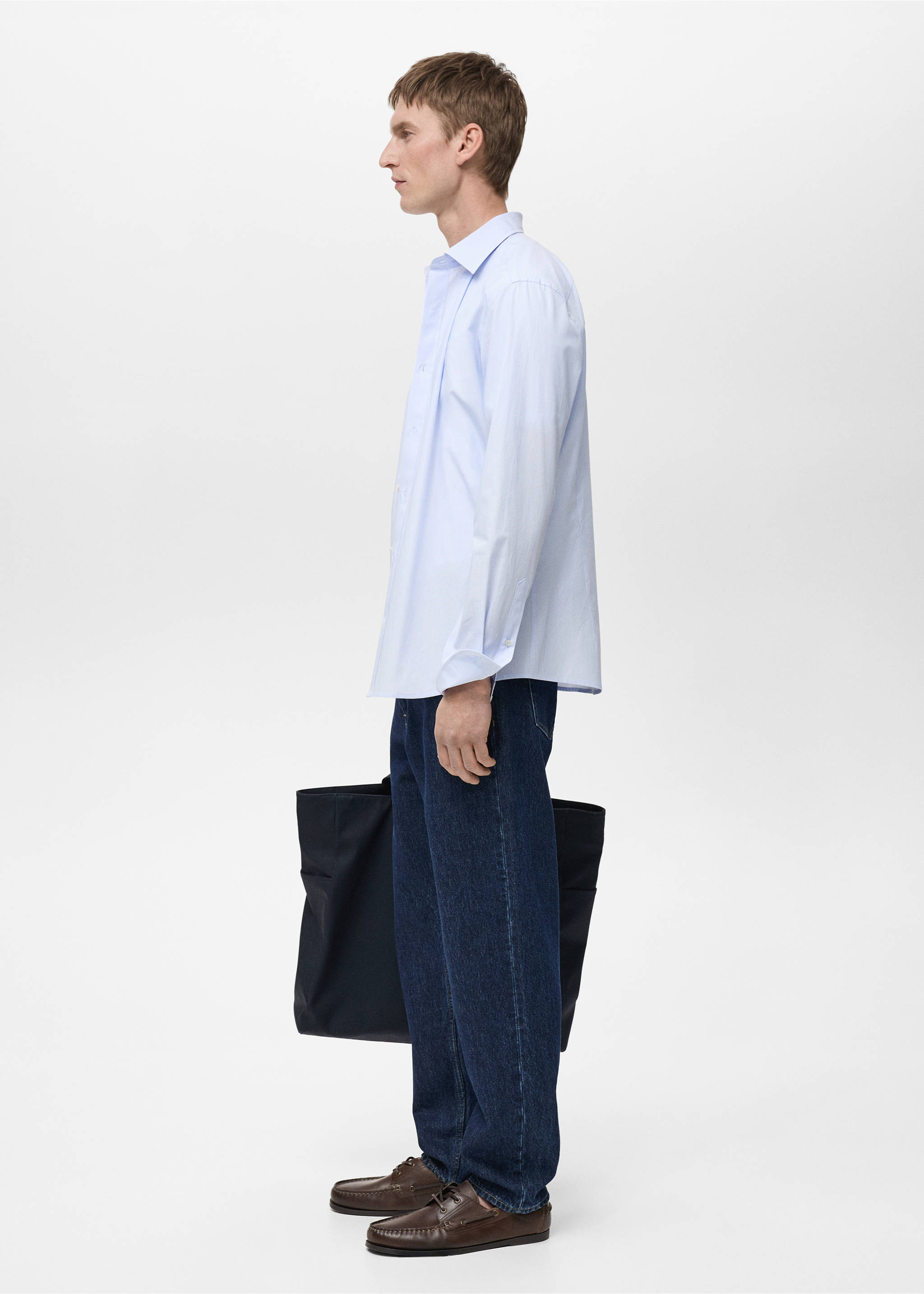 Slim Fit-Streifenhemd aus 100 % Baumwolle - Detail des Artikels 2, Himmelblau. Ref: 87065937-00.