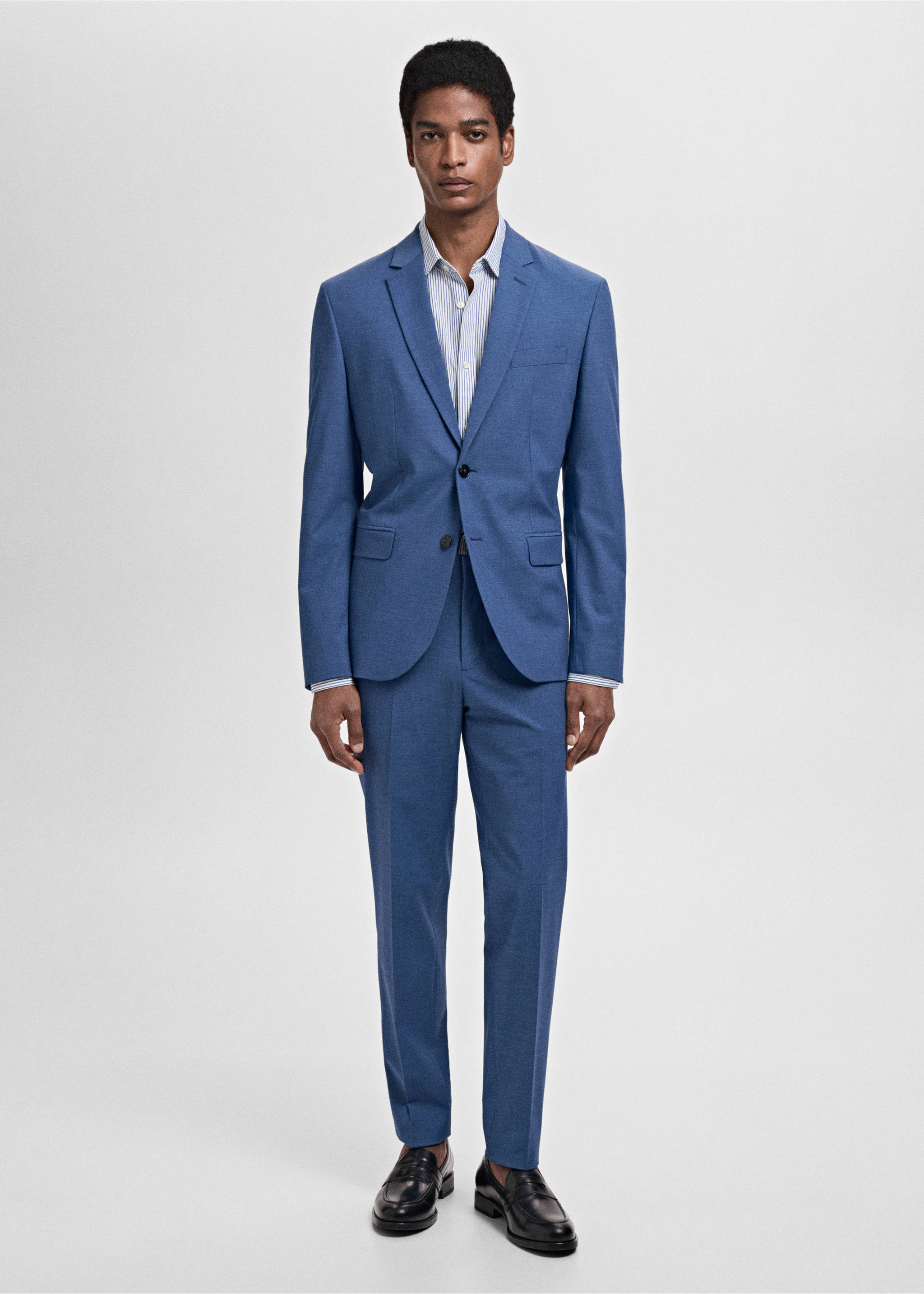 Camisa 100% algodón rayas slim fit - Plano general, Azul. Ref: 87065937-00.