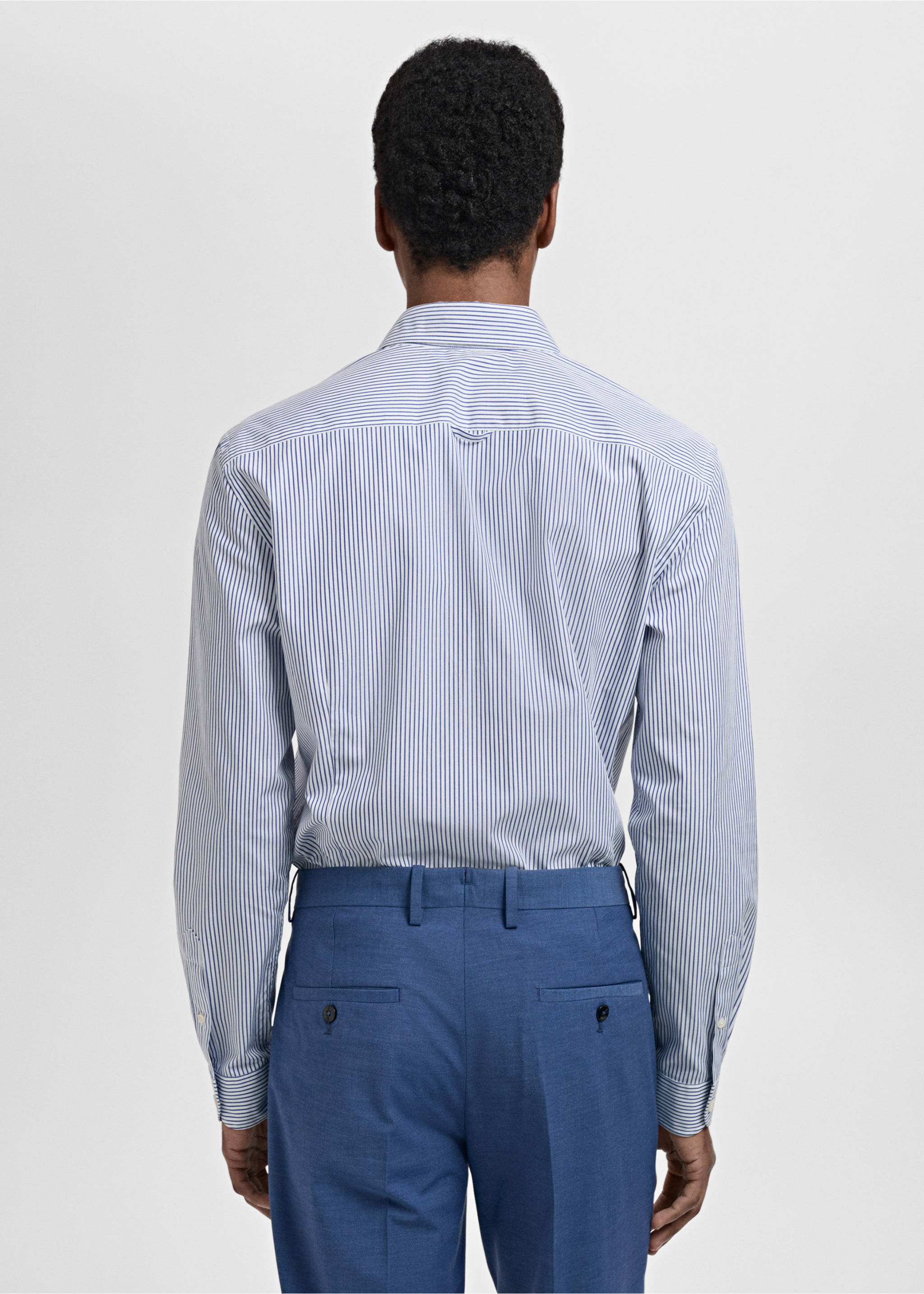 Camisa 100% algodón rayas slim fit - Reverso del artículo, Azul. Ref: 87065937-00.