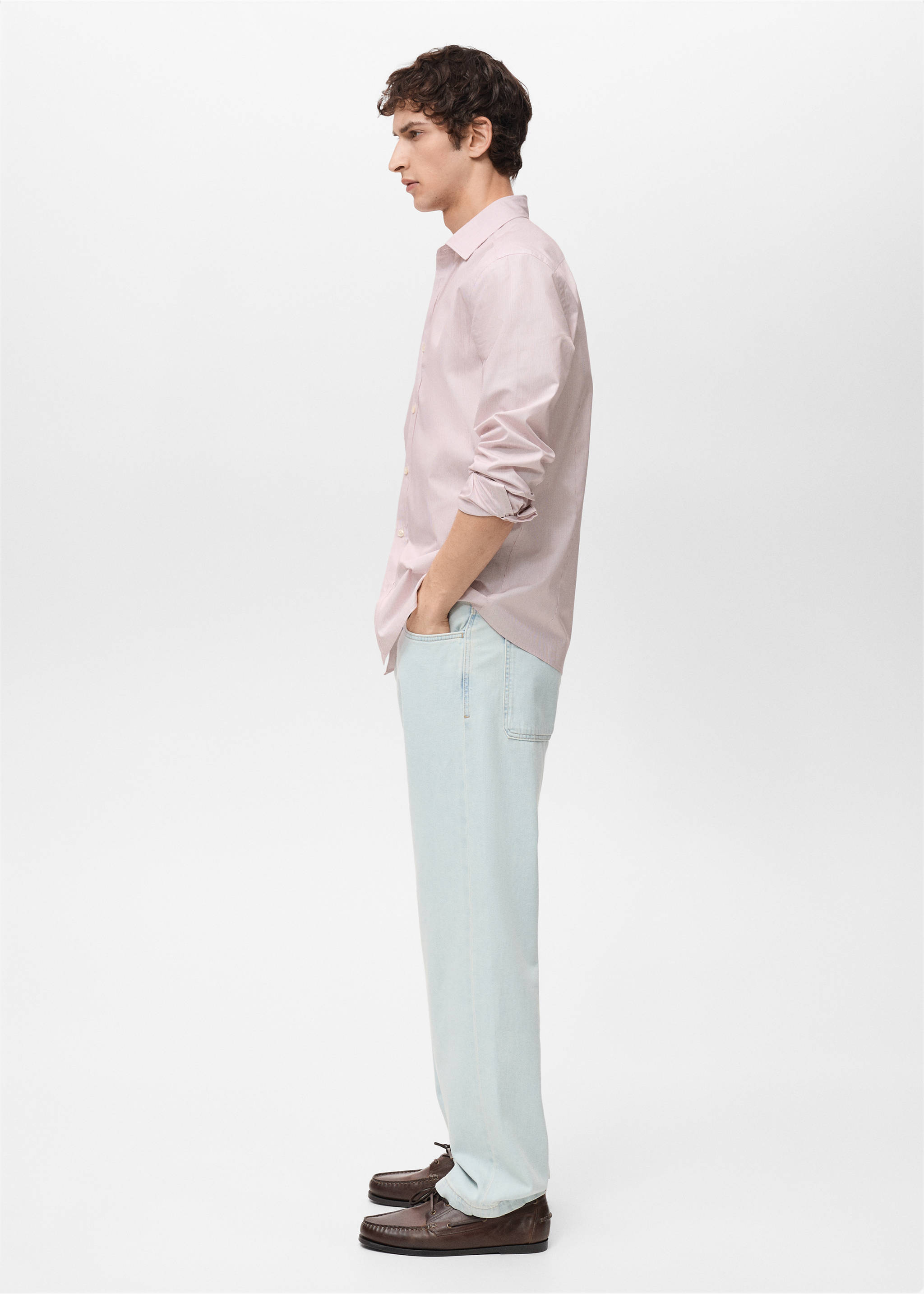 100% cotton slim-fit striped shirt - Details of the article 2, Red. Ref: 87065937-00.