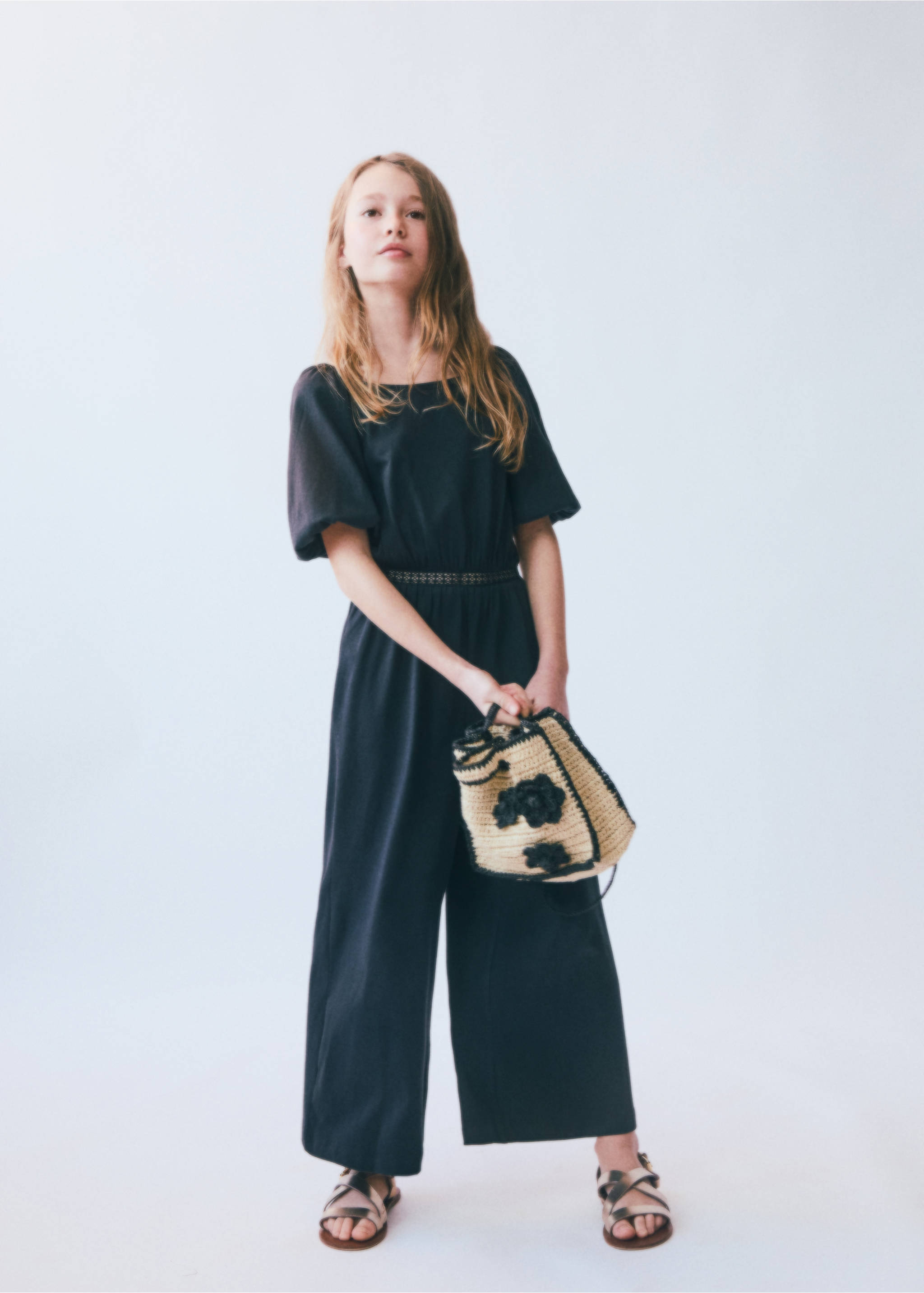 Long jumpsuit with back opening - Details of the article 3, Charcoal. Ref: 87065945-00.