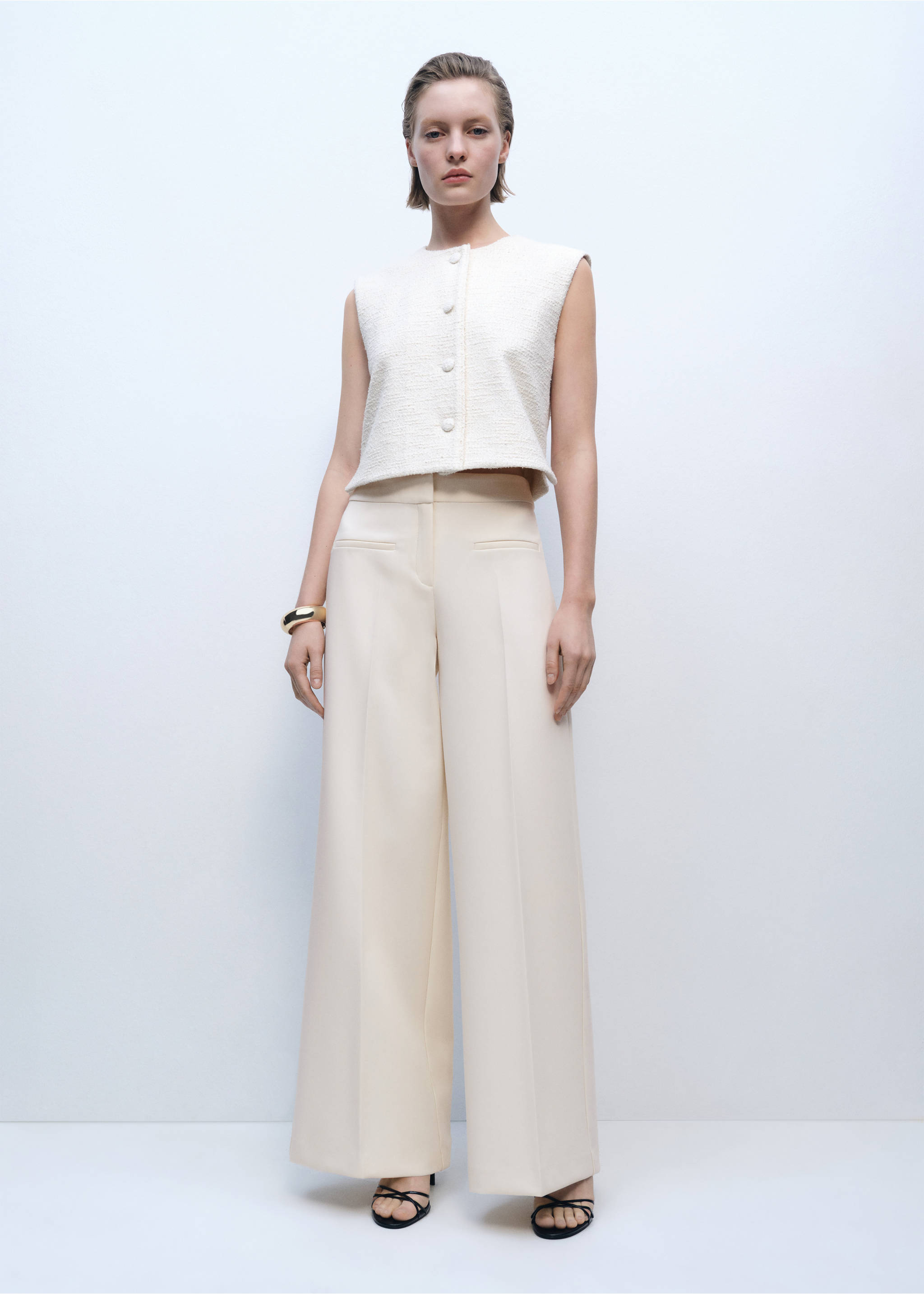 Wide leg mid-rise trousers with pockets - General plane, Ecru. Ref: 87065992-00.