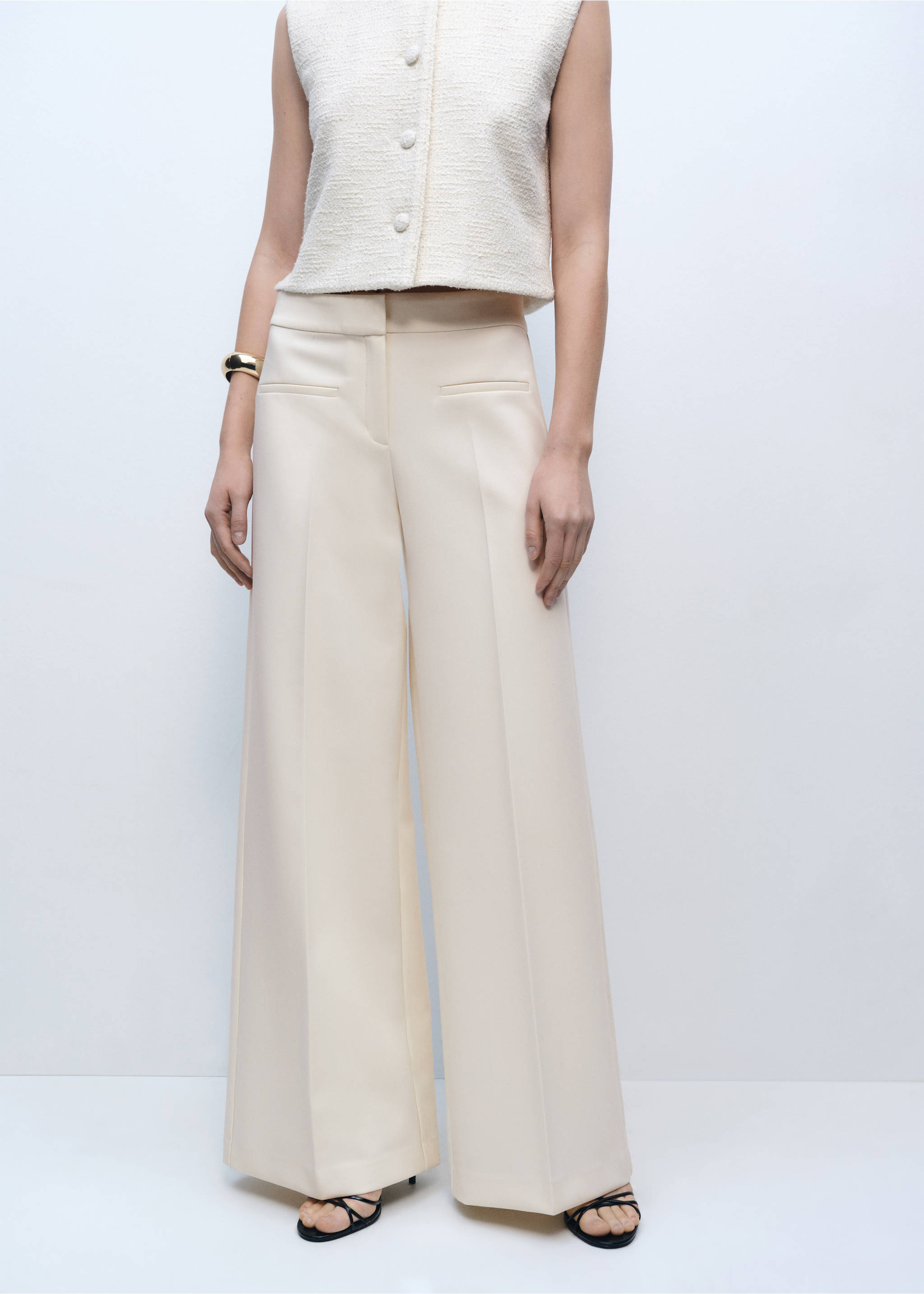 Wide leg mid-rise trousers with pockets - Medium plane, Ecru. Ref: 87065992-00.
