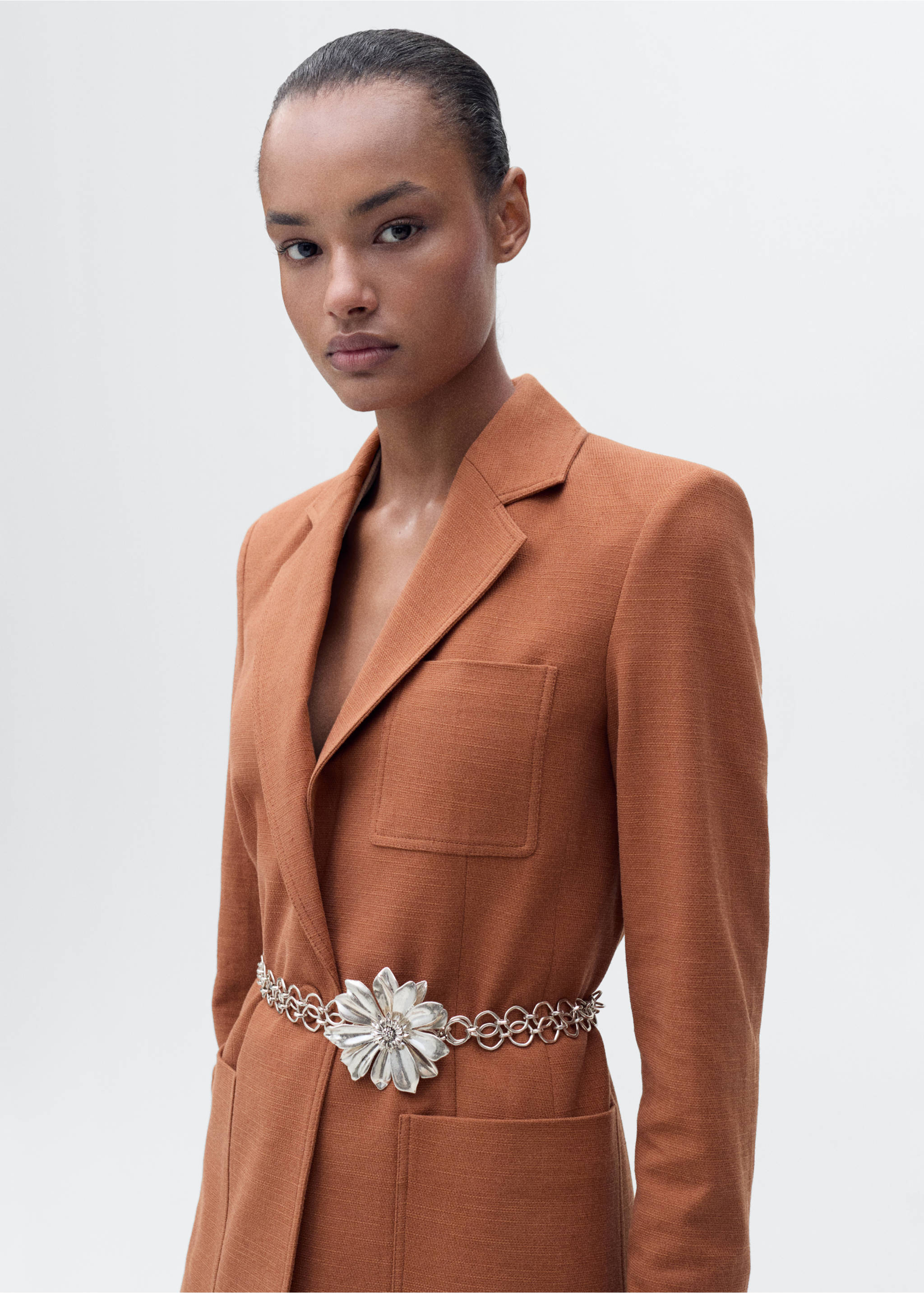 Cotton and linen-blend suit jacket - Medium plane, Caramel. Ref: 87065993-00.