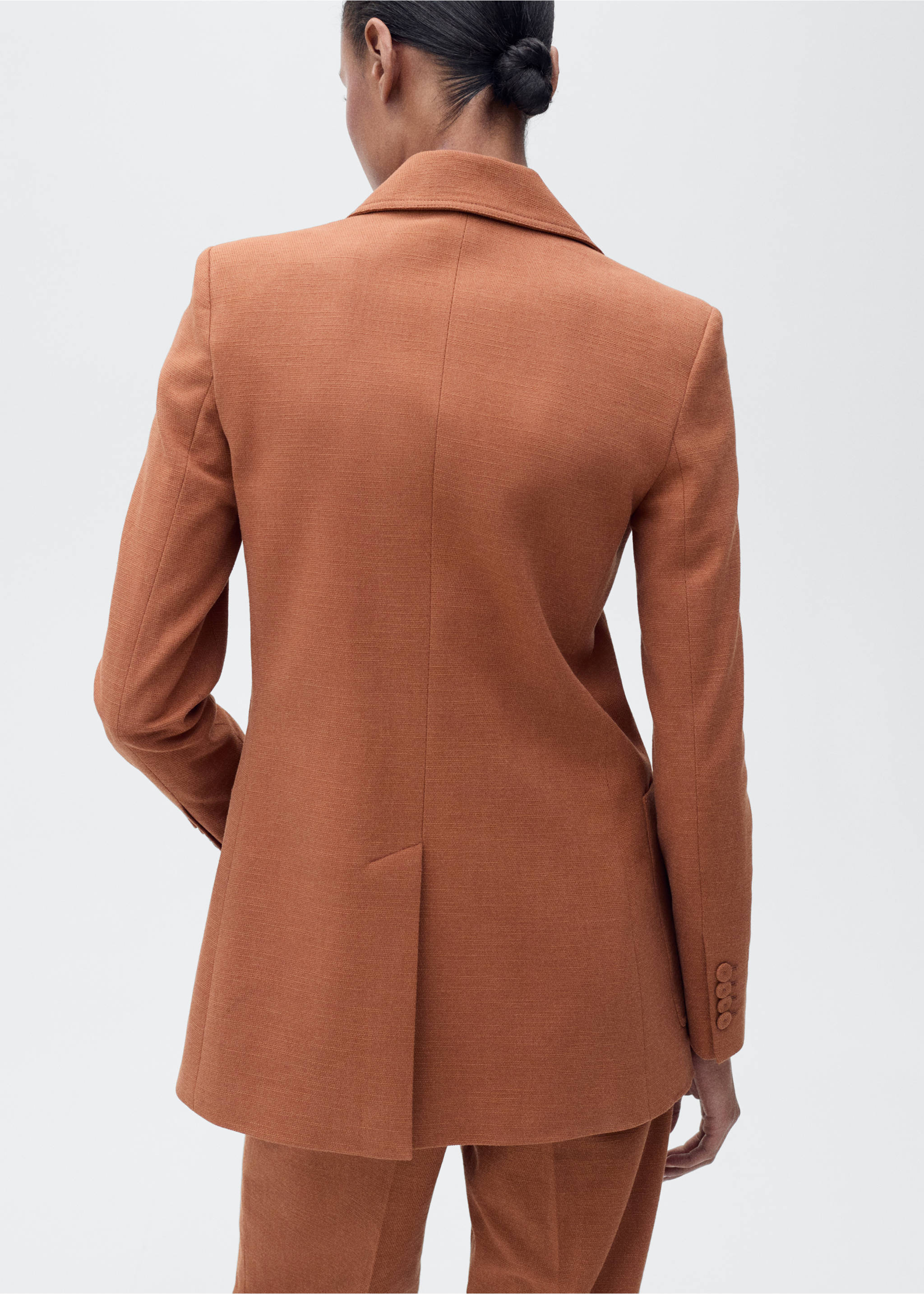Cotton and linen-blend suit jacket - Reverse of the article, Caramel. Ref: 87065993-00.