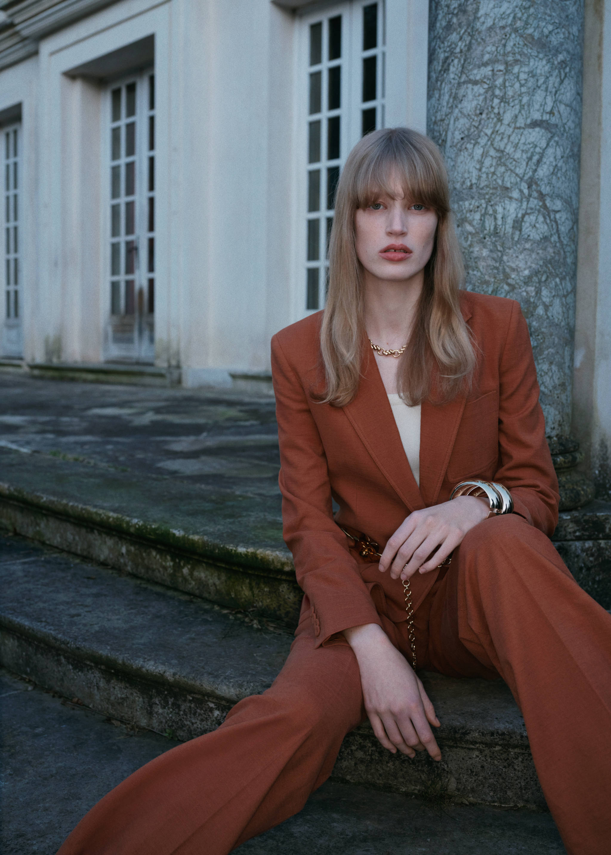 Cotton and linen-blend suit jacket - Details of the article 7, Caramel. Ref: 87065993-00.