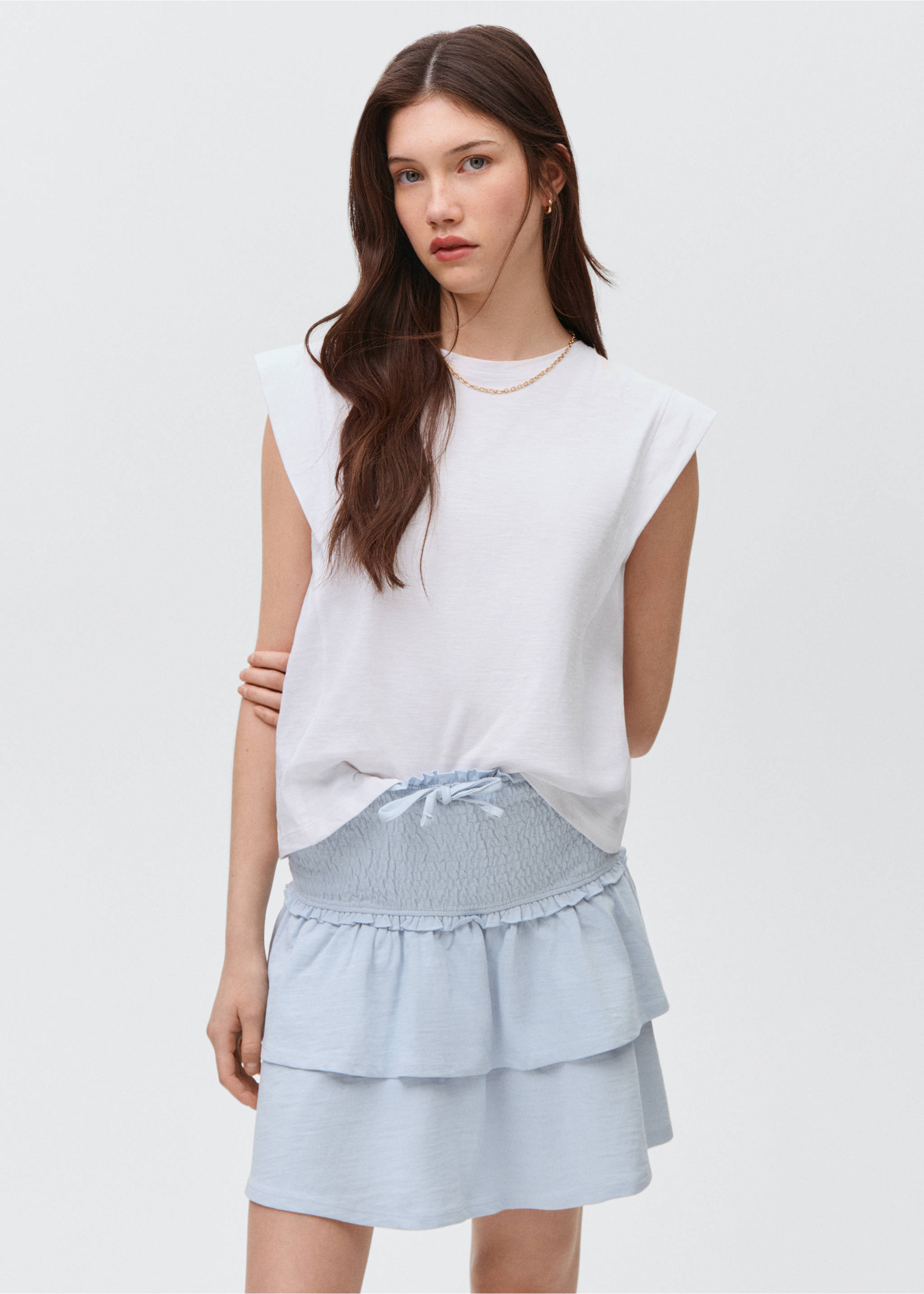 Gathered skirt with ruffles - Medium plane, Sky Blue. Ref: 87066335-00.