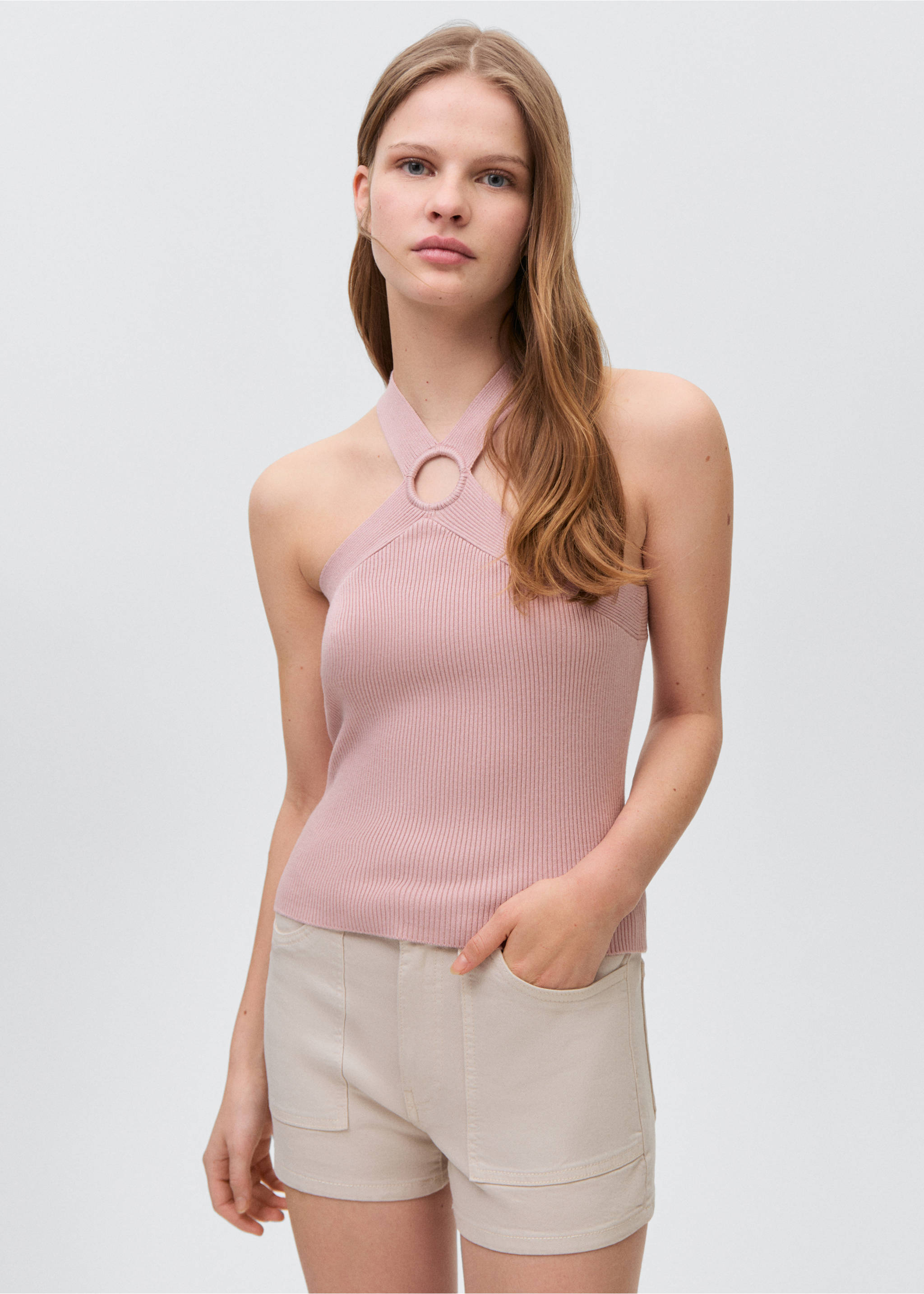 Knitted top with hoop detail - Medium plane, Pastel Pink. Ref: 87066337-00.