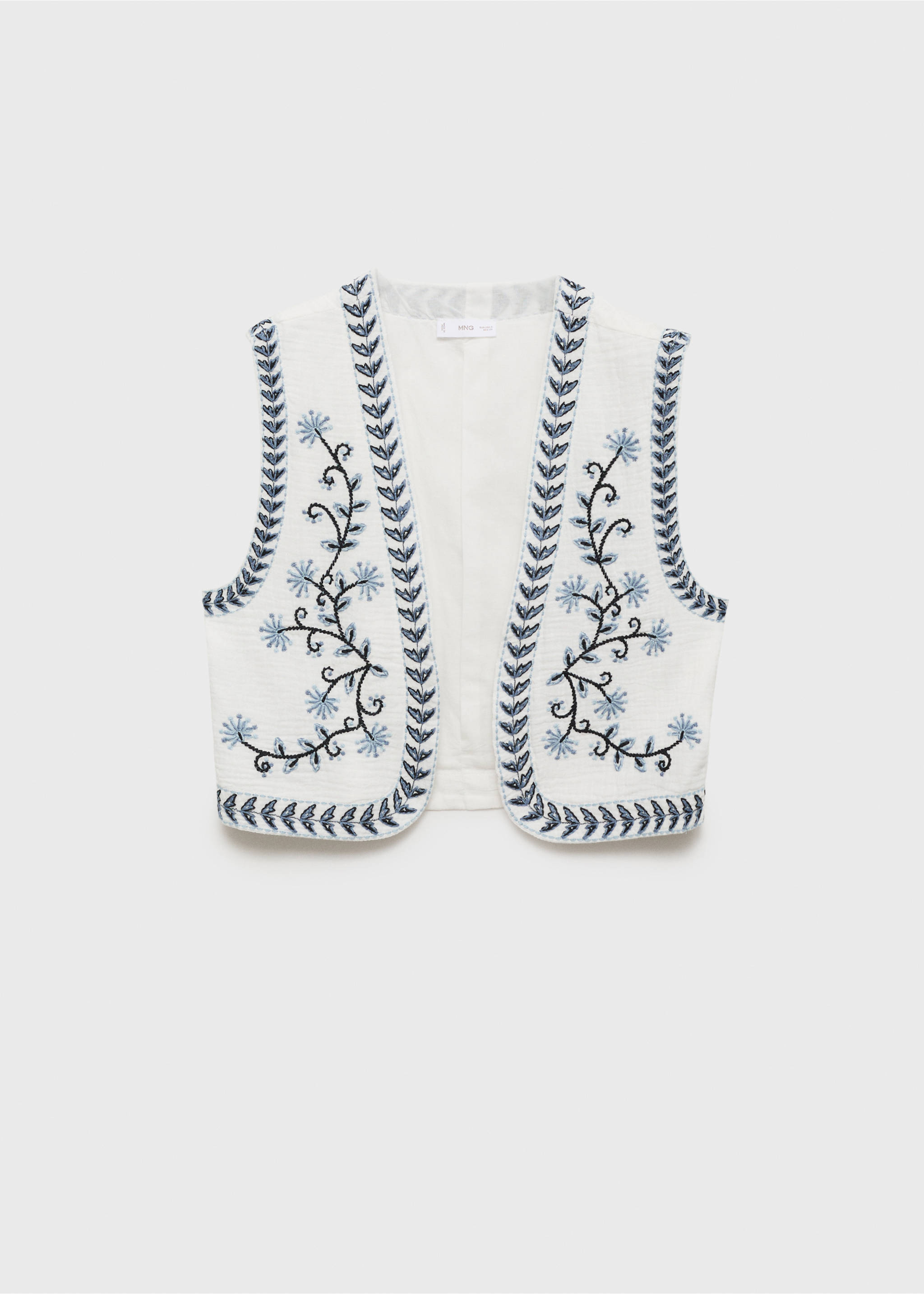 Flower-embroidered cropped waistcoat - Article without model, Off White. Ref: 87066338-00.