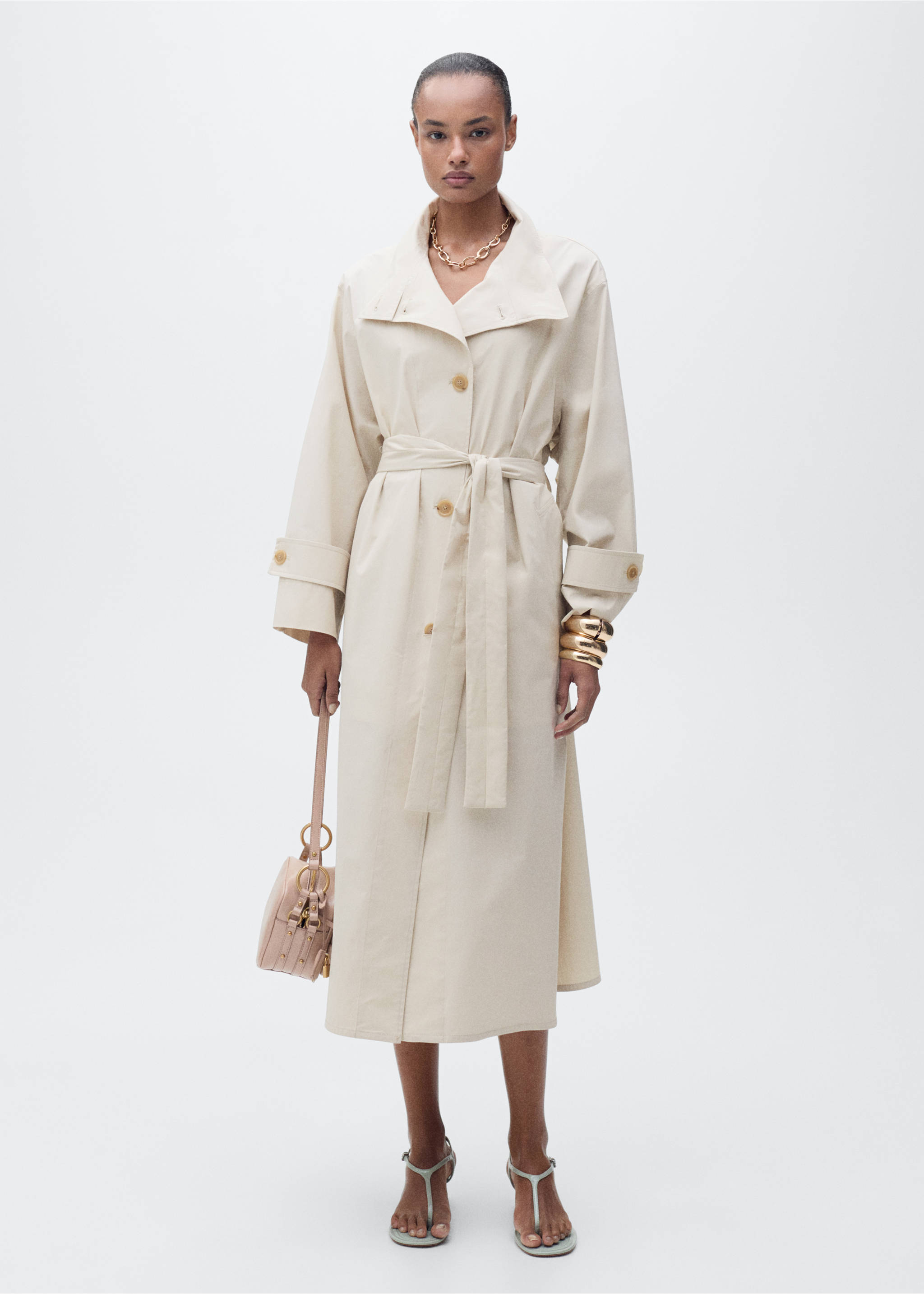 Oversized cotton trench coat - General plane, Light/Pastel Grey. Ref: 87066345-00.