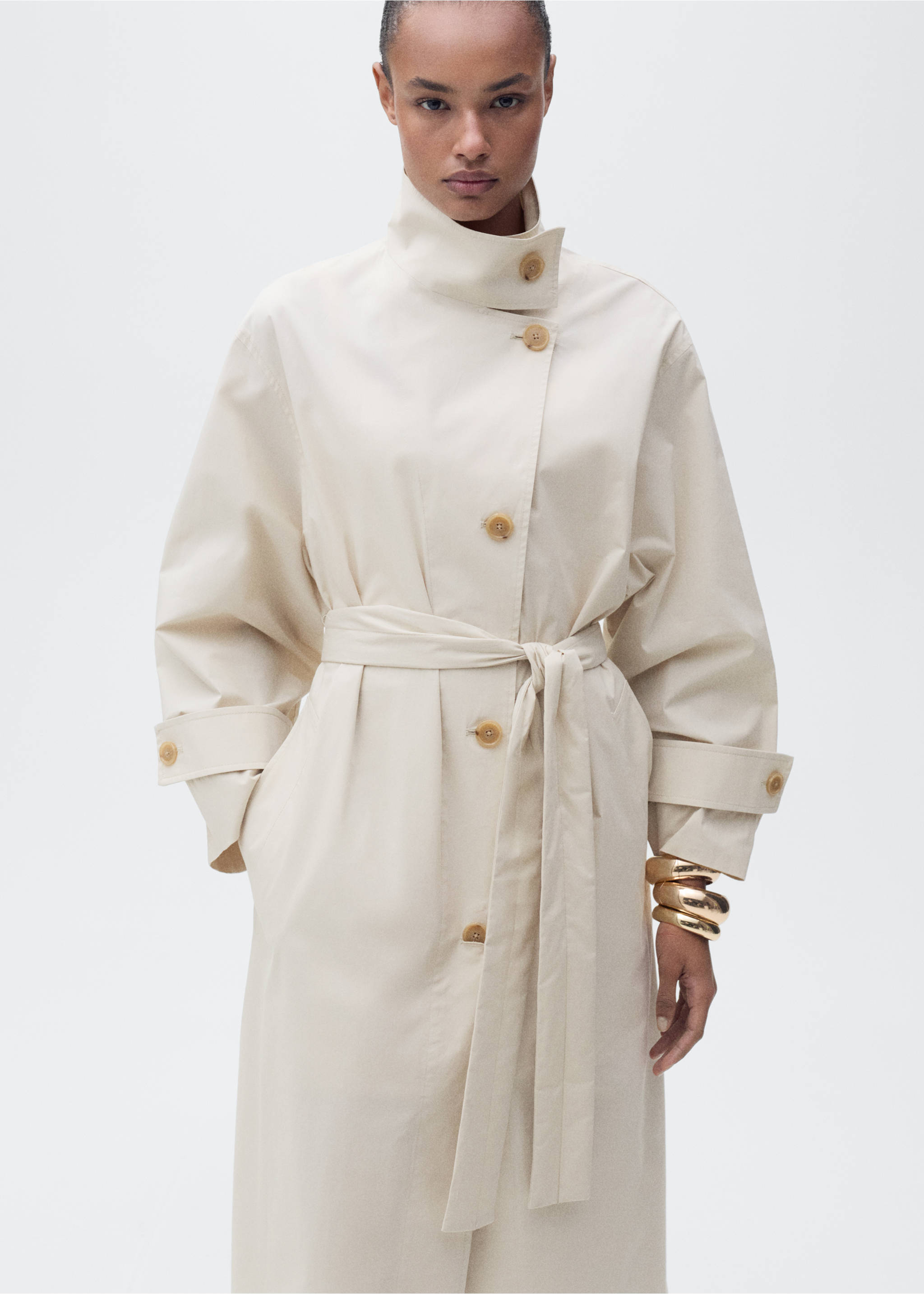 Oversized cotton trench coat - Medium plane, Light/Pastel Grey. Ref: 87066345-00.