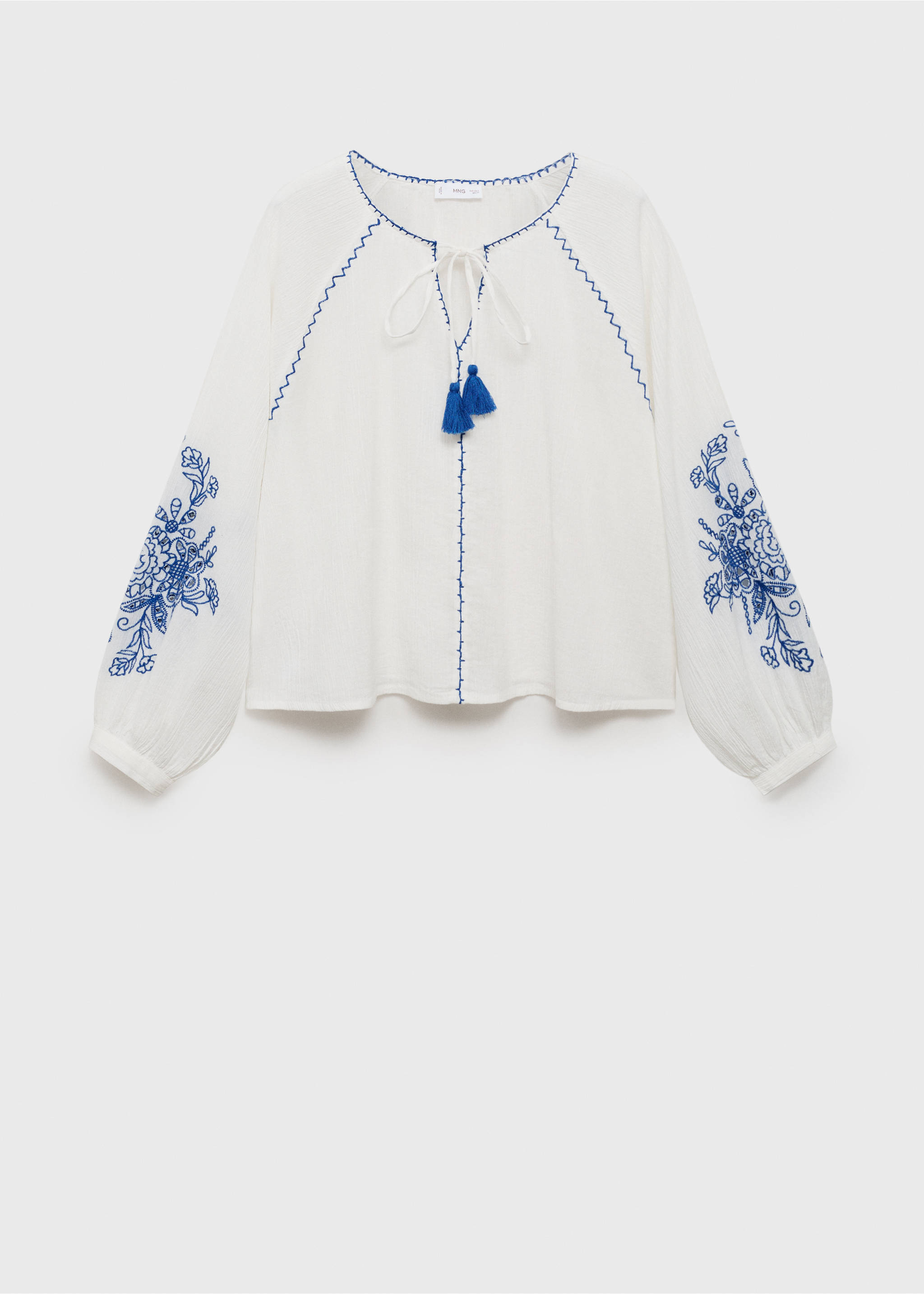 Blouse brodée manches bouffantes - Article sans modèle, Blanc cassé. Ref: 87066347-00.