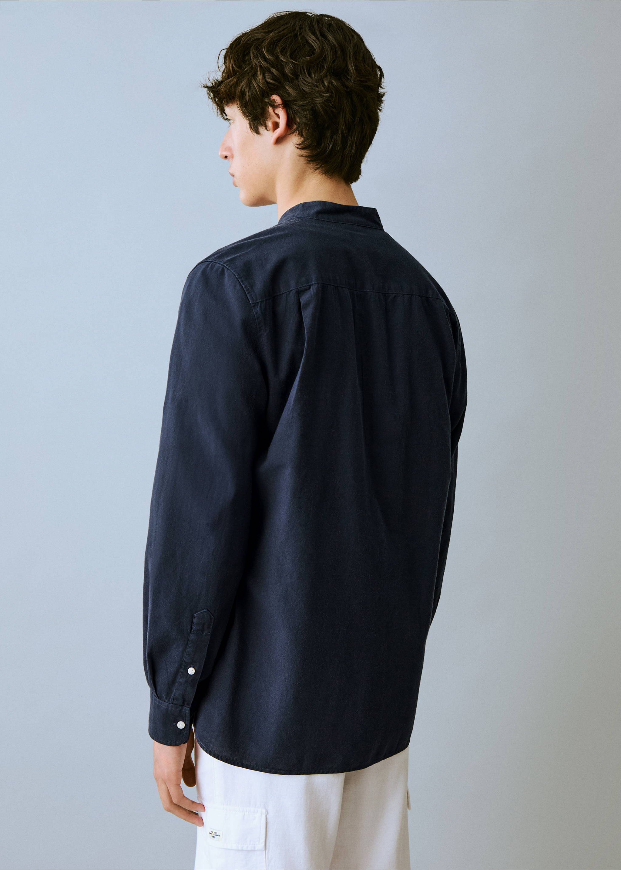 Cotton linen-blend shirt - Reverse of the article, Navy. Ref: 87066352-00.