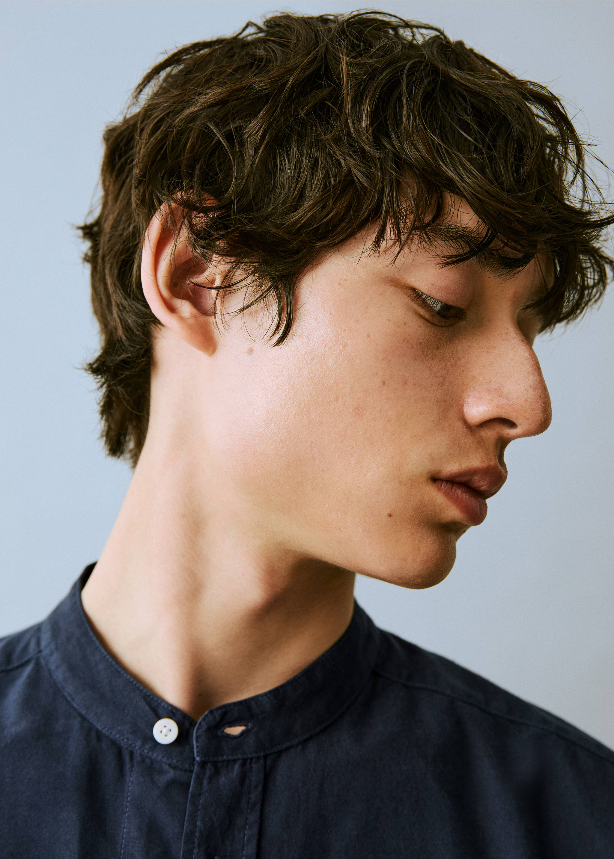Cotton linen-blend shirt - Details of the article 1, Navy. Ref: 87066352-00.