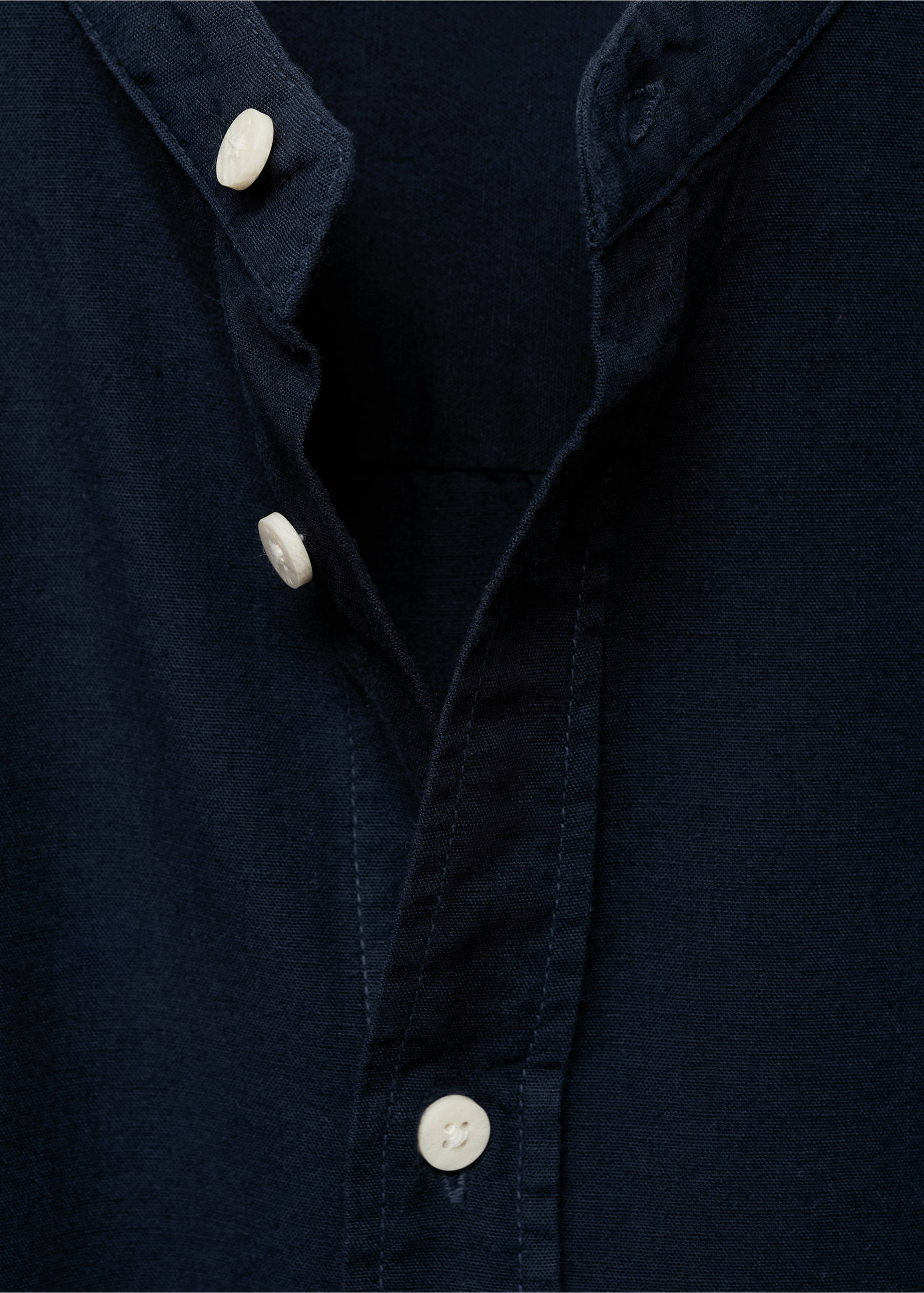 Cotton linen-blend shirt - Details of the article 8, Navy. Ref: 87066352-00.