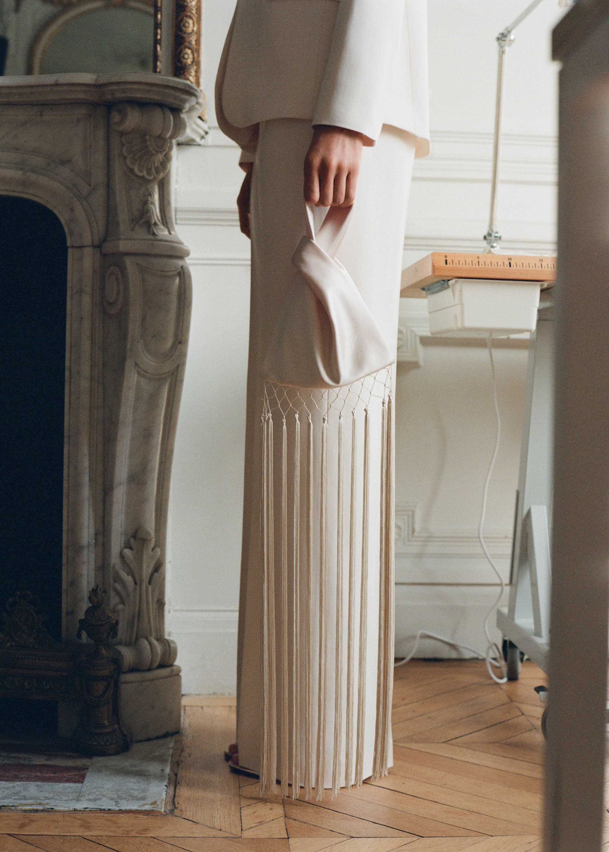 Satin handbag with fringed trim - General plane