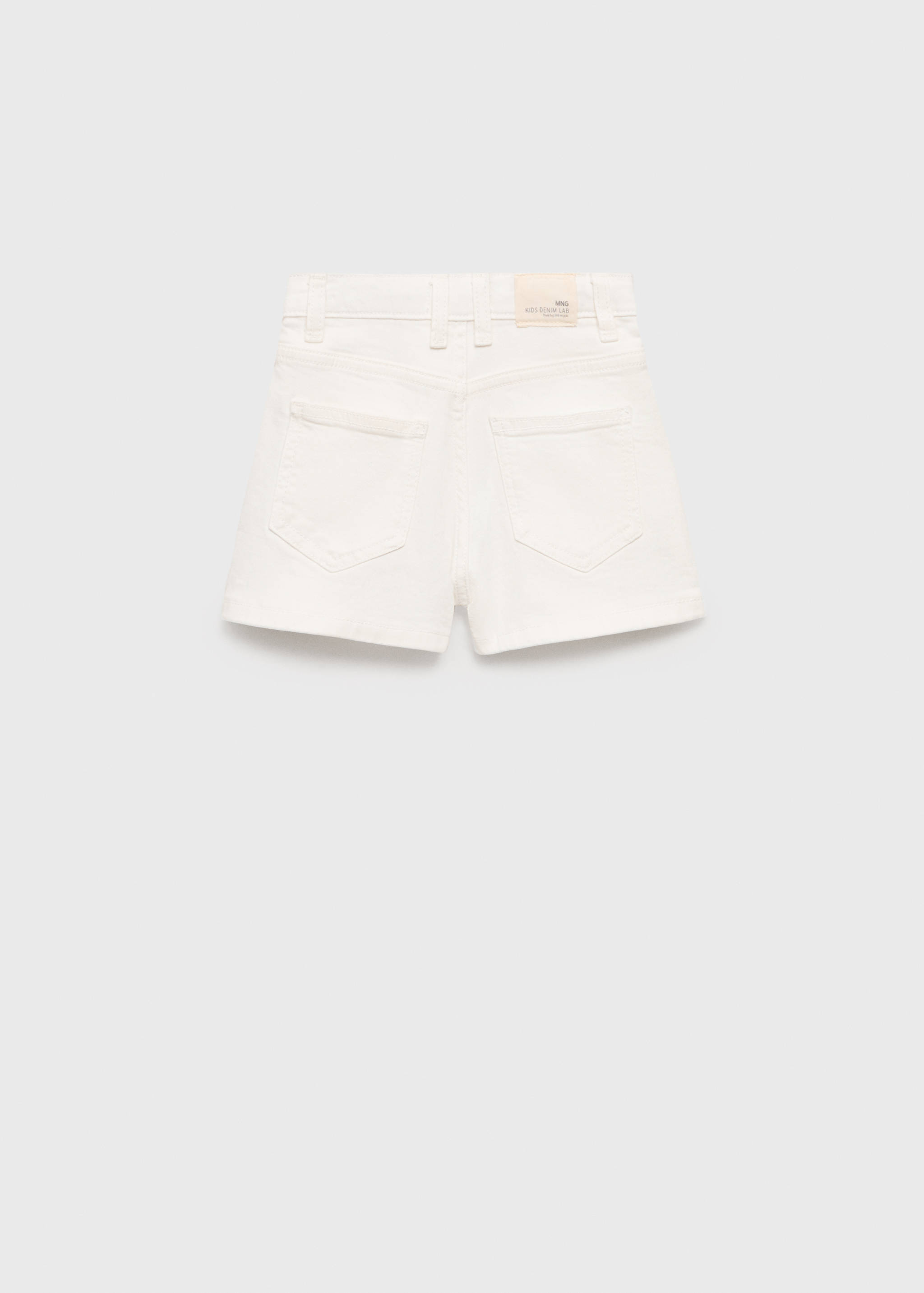 Back view of white denim shorts with pockets.