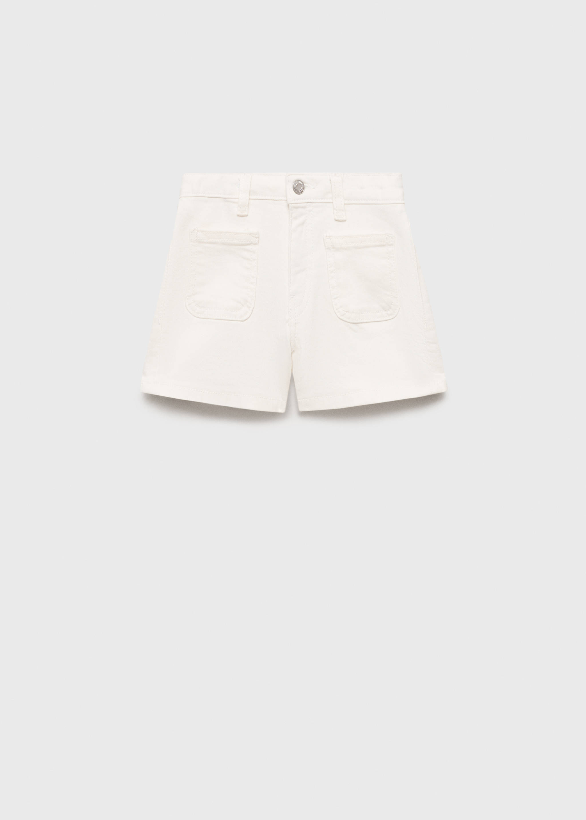 Off-white denim shorts with front patch pockets and belt loops.