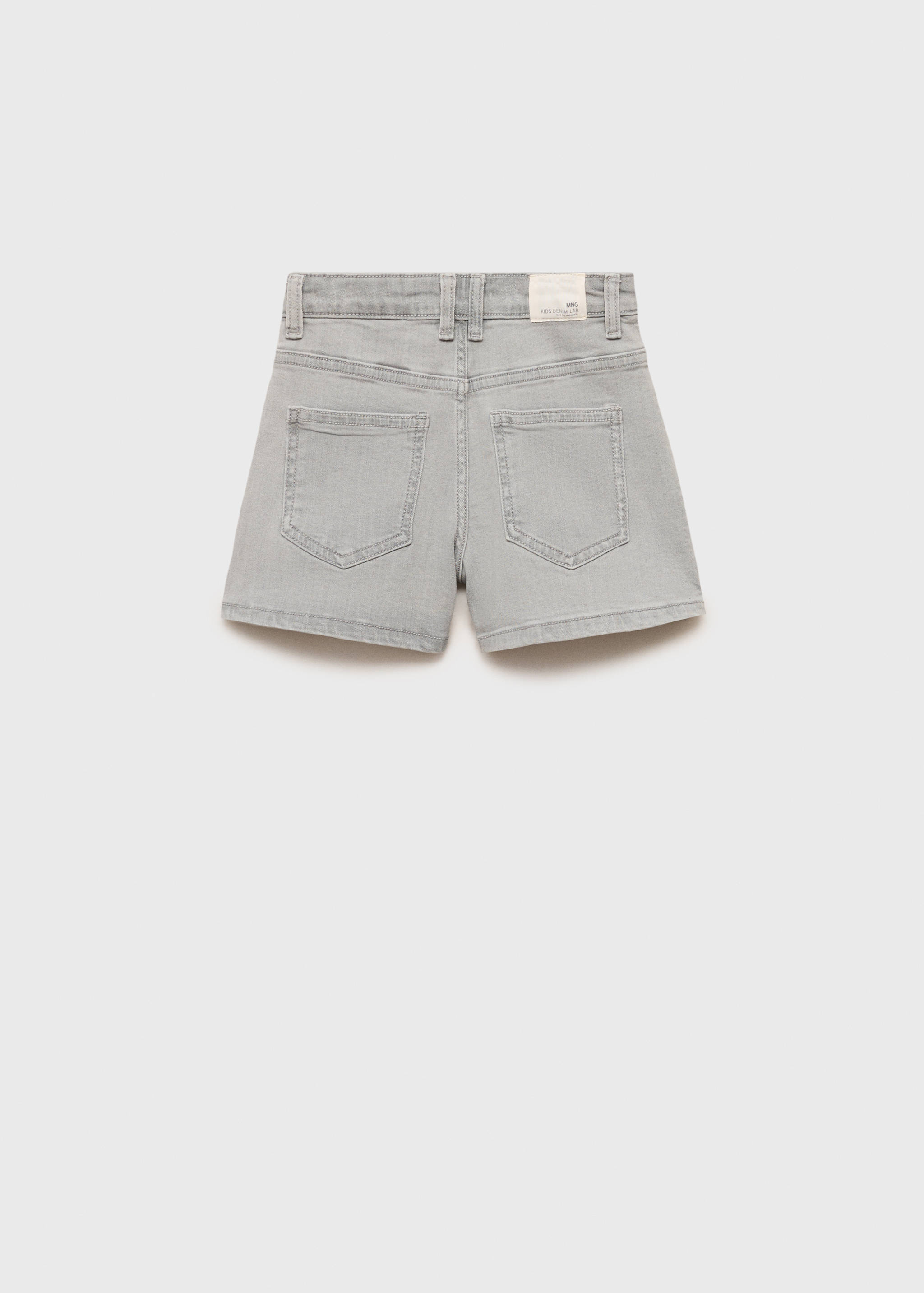 Light grey denim shorts, back view.