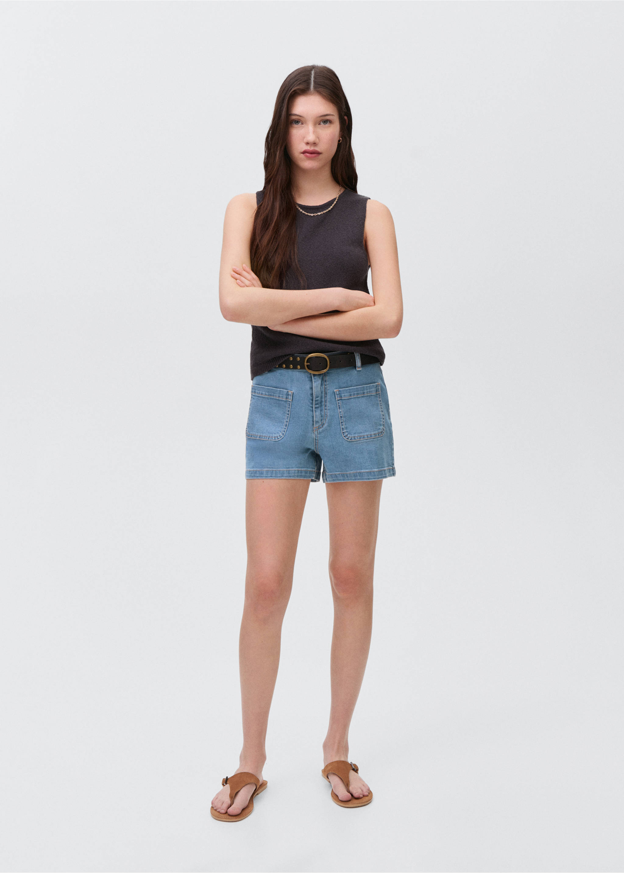 Shorts vaqueros bolsillos - Plano general, Azul claro. Ref: 87066714-00.