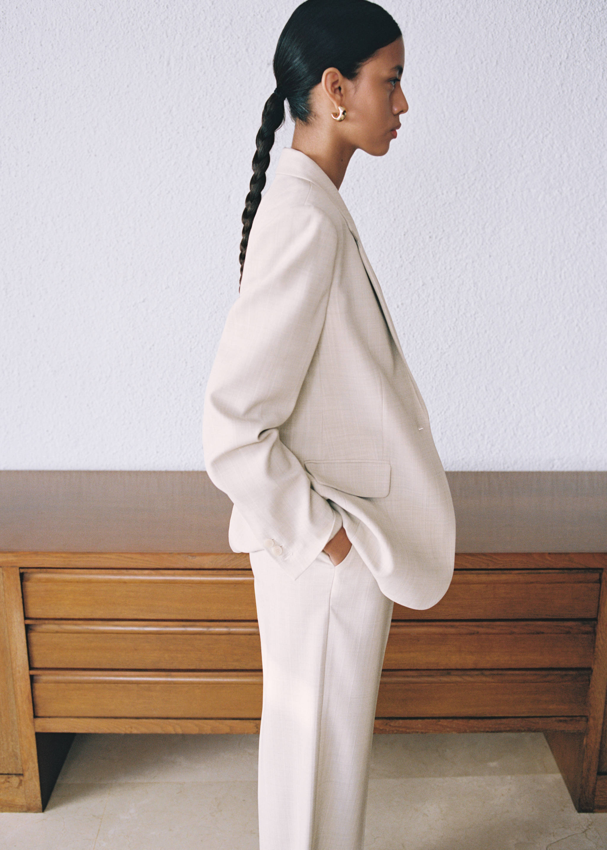 Structured suit blazer - Details of the article 7, Nude. Ref: 87066715-00.