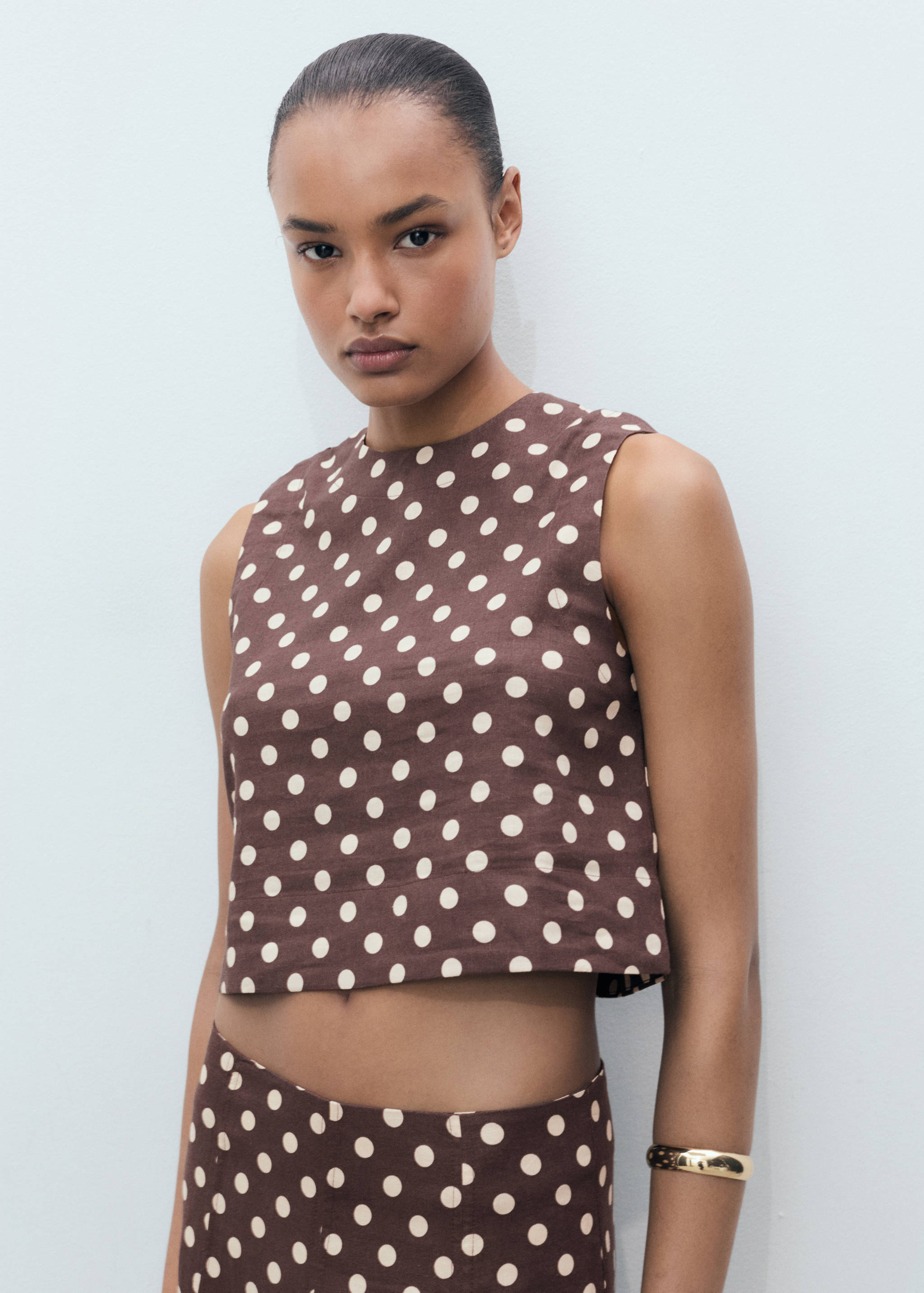Polka-dot linen crop top - Medium plane
