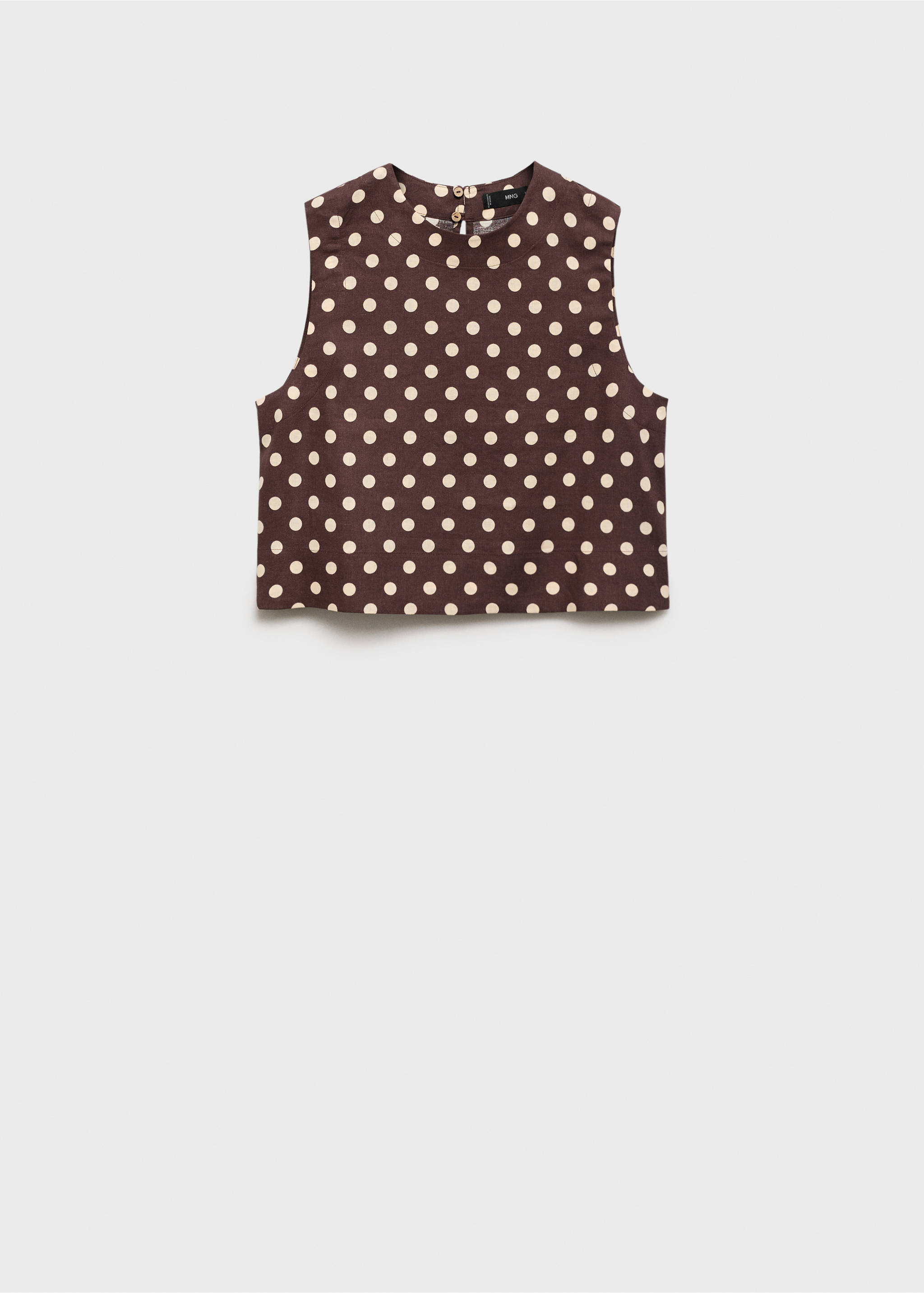 Polka-dot linen crop top - Article without model, Chocolate. Ref: 87067162-00.