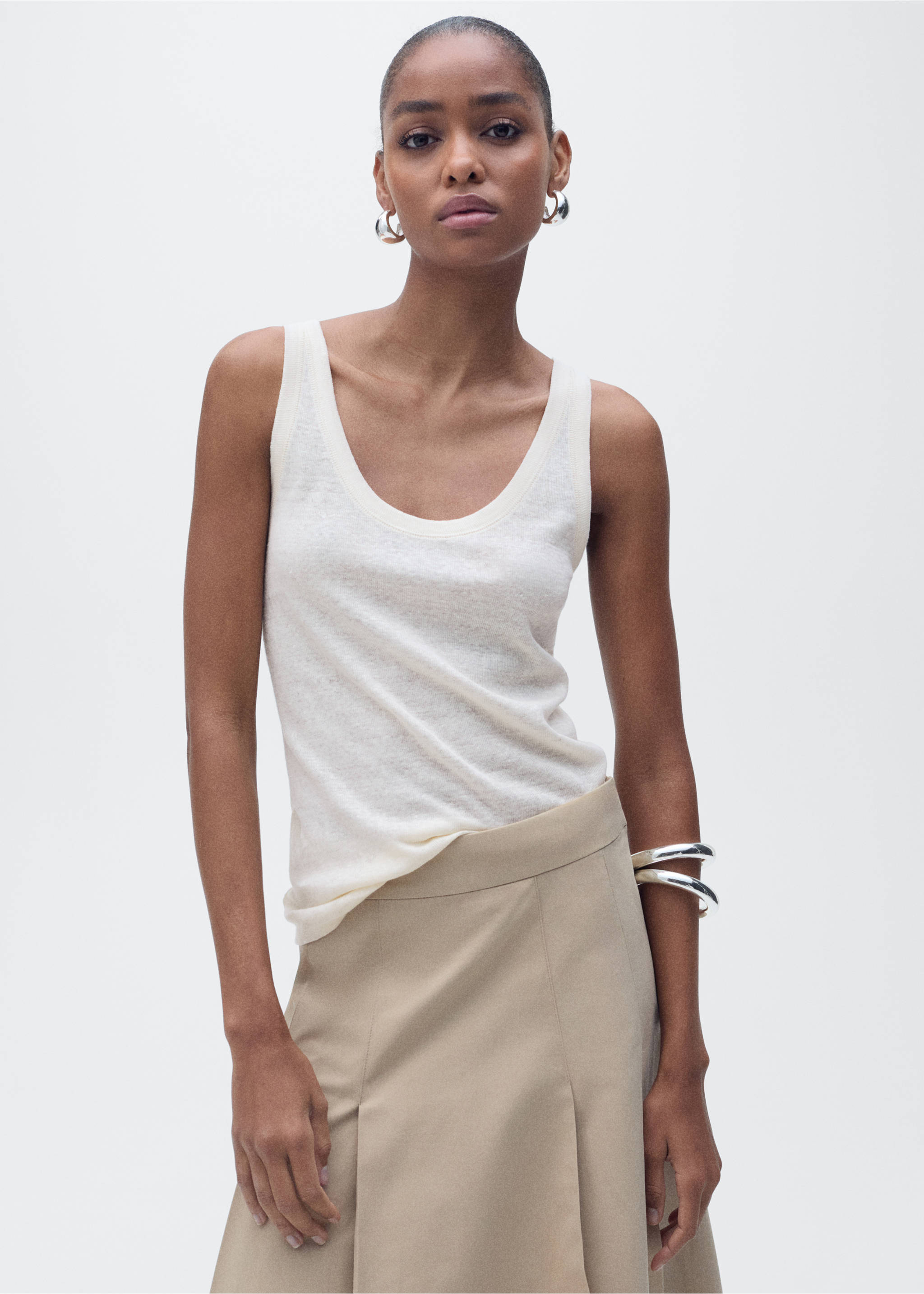 Strap linen top - Medium plane, Ecru. Ref: 87067165-00.