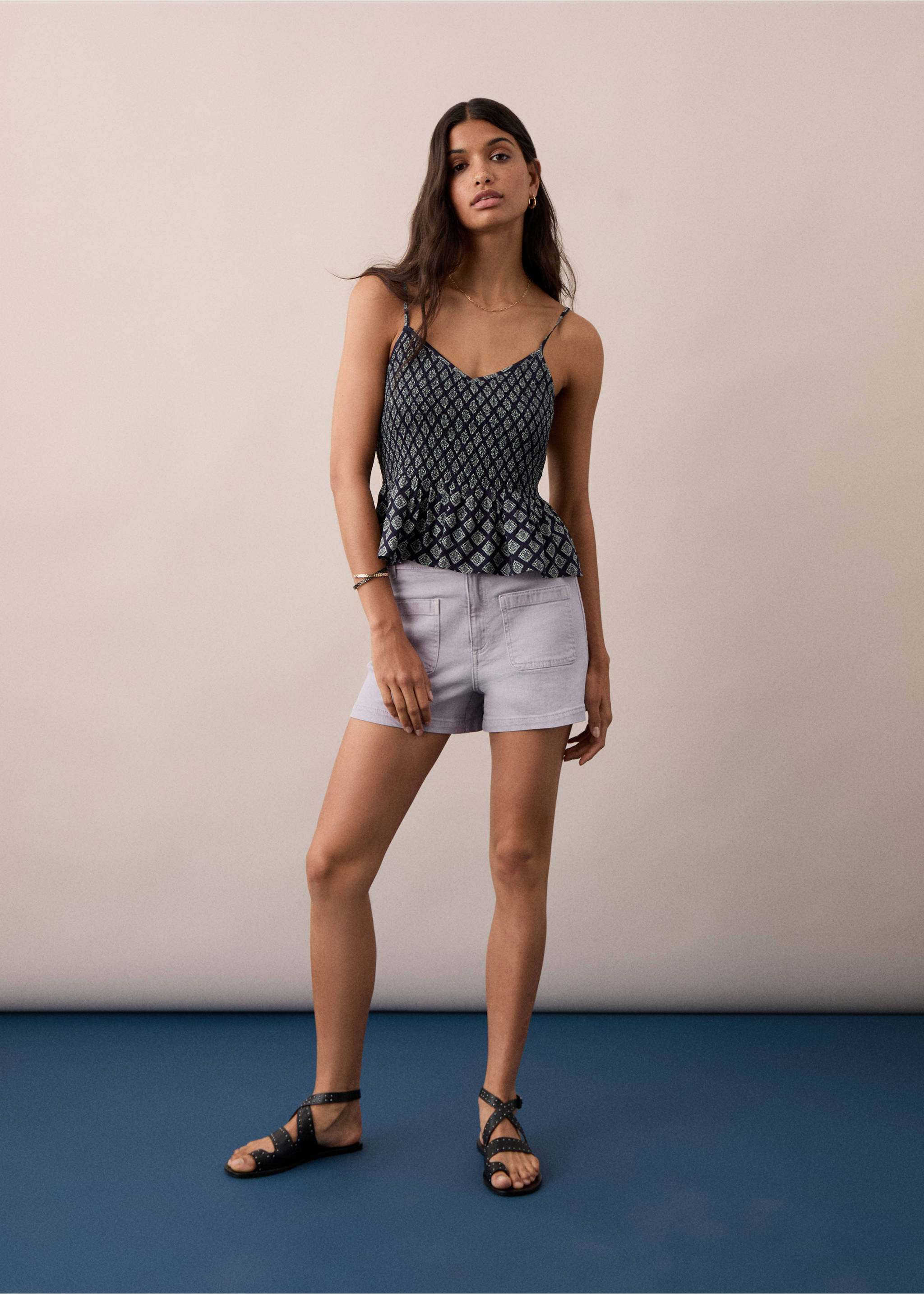 Shorts vaqueros bolsillos - Plano general, Lila. Ref: 87067166-00.