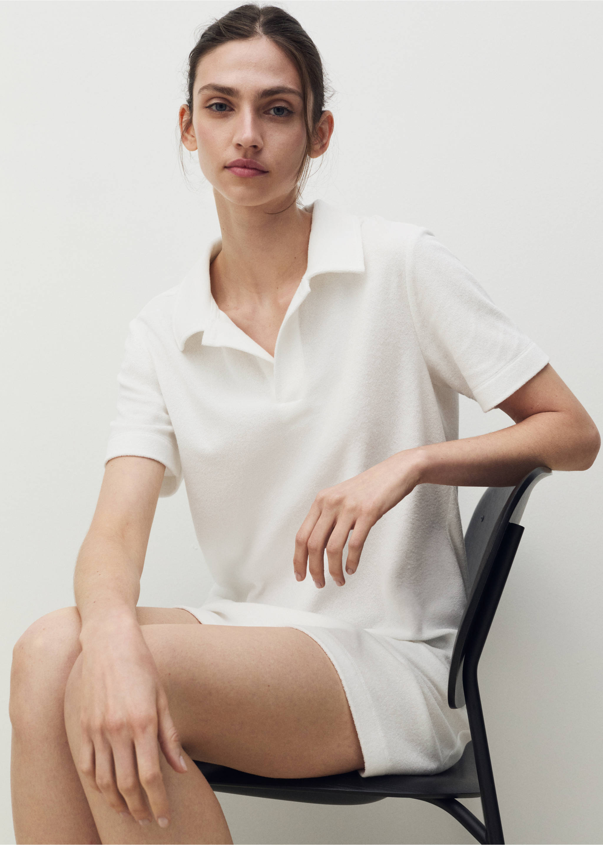 Frottee-Baumwoll-Nachthemd - Detail des Artikels 2, Weiß. Ref: 87067169-00.