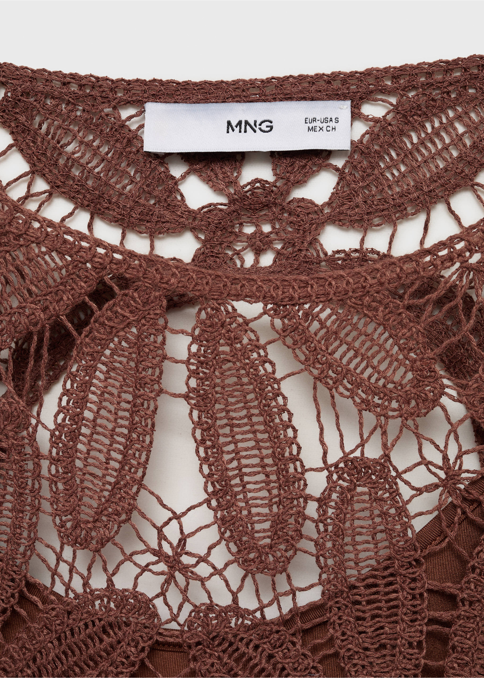 Open back crochet dress - Details of the article 8, Chocolate. Ref: 87067171-00.