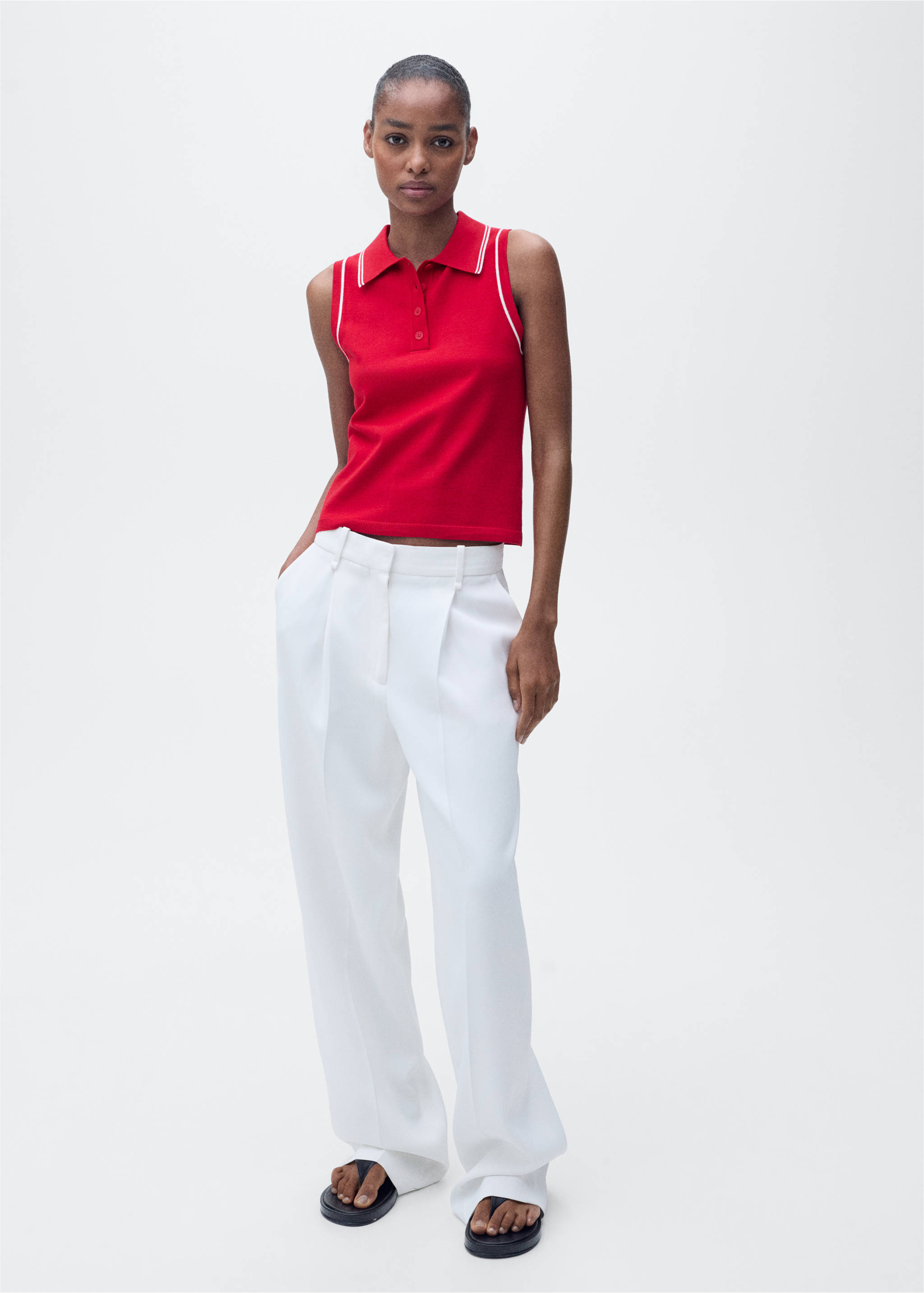 Polo-neck knitted top with contrasting trims - General plane, Red. Ref: 87067176-00.