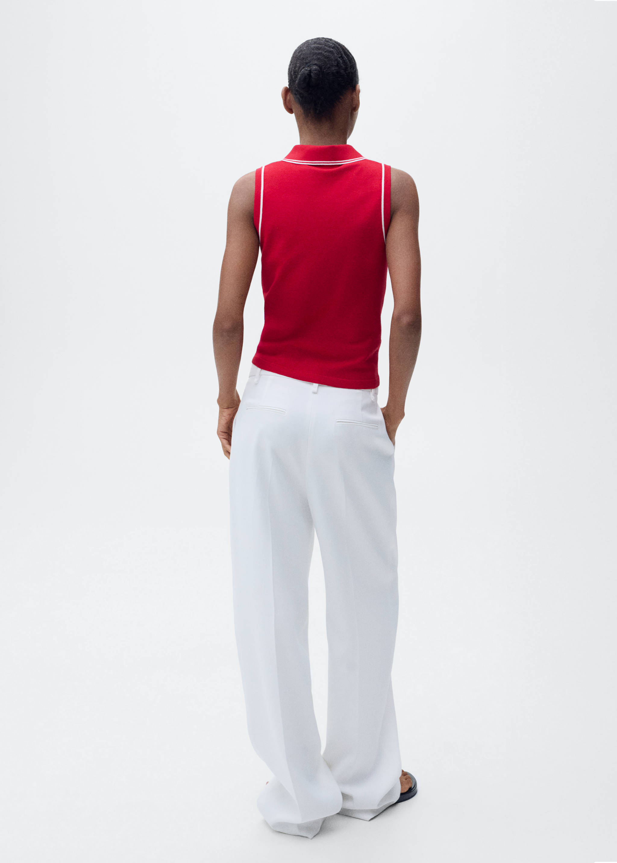 Polo-neck knitted top with contrasting trims - Reverse of the article