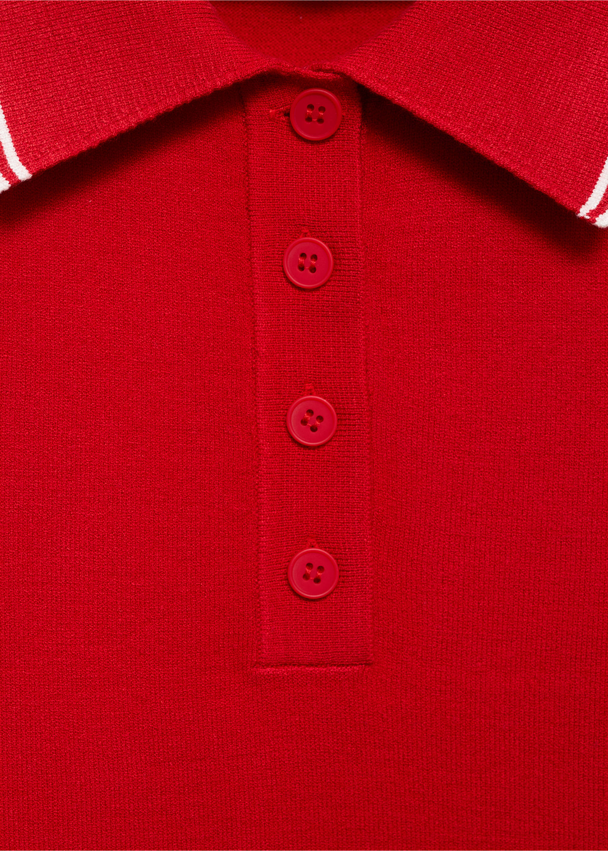 Polo-neck knitted top with contrasting trims - Details of the article 8, Red. Ref: 87067176-00.