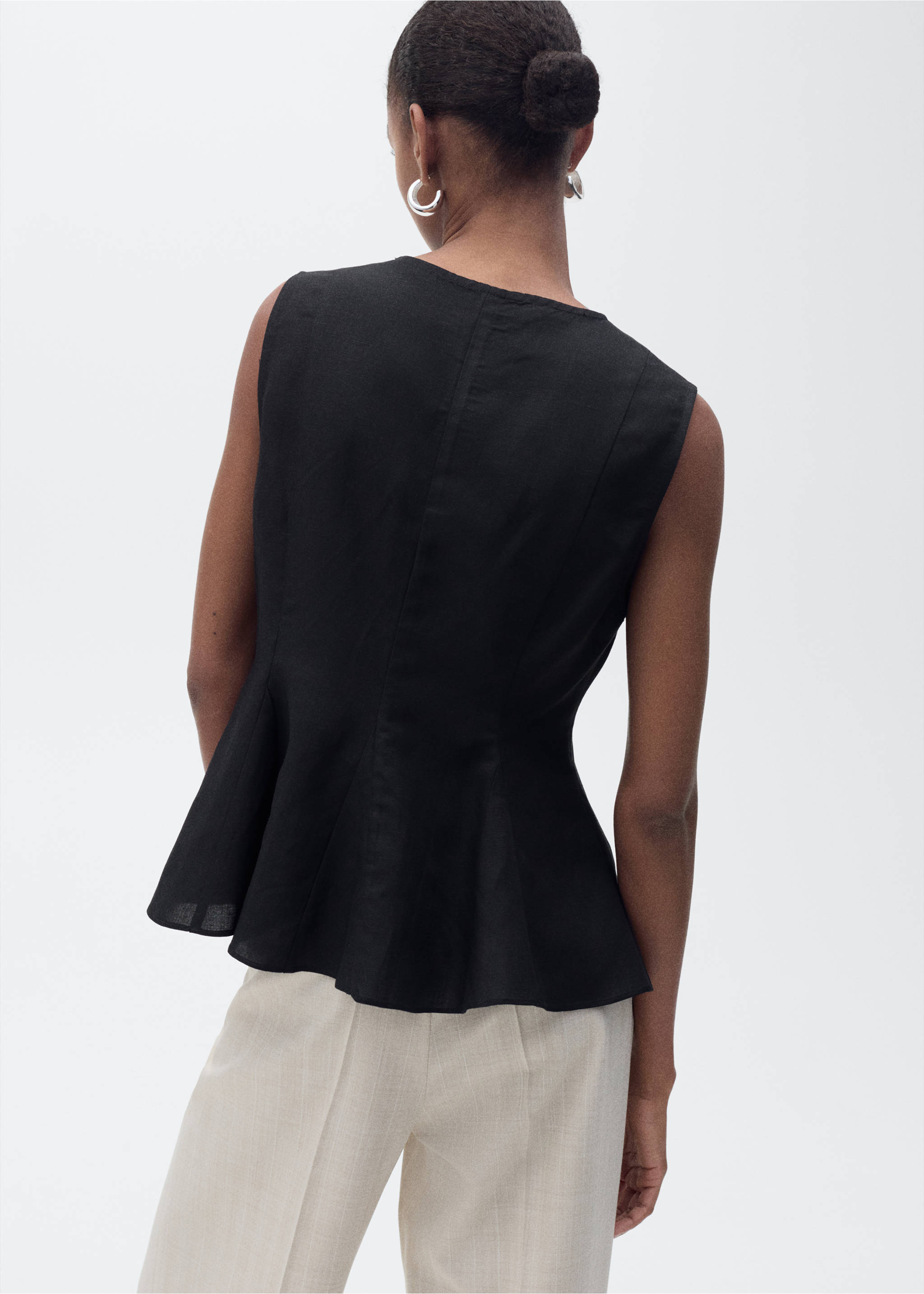 Linen-blend peplum top - Reverse of the article, Black. Ref: 87067179-00.