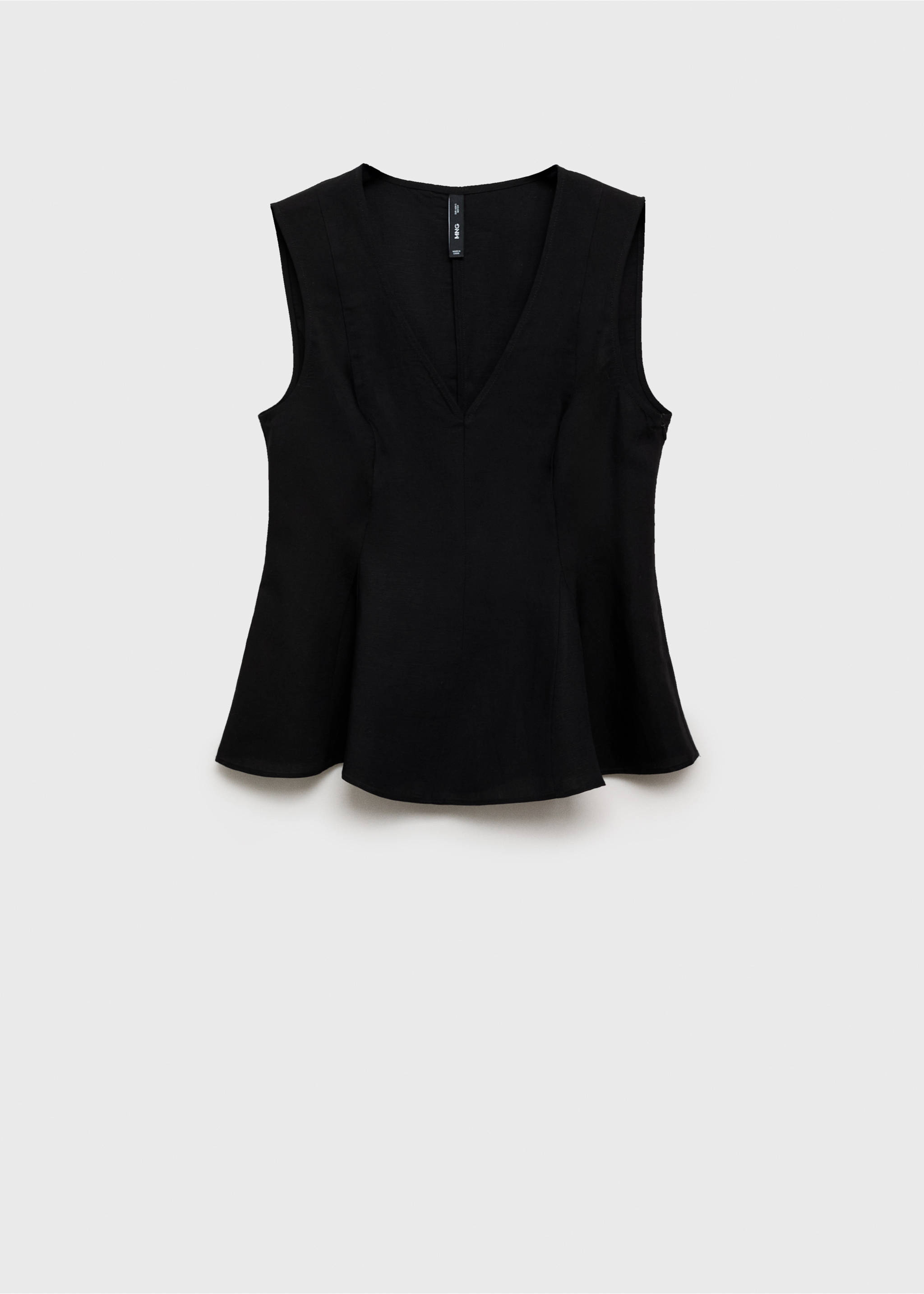 Linen-blend peplum top - Article without model, Black. Ref: 87067179-00.