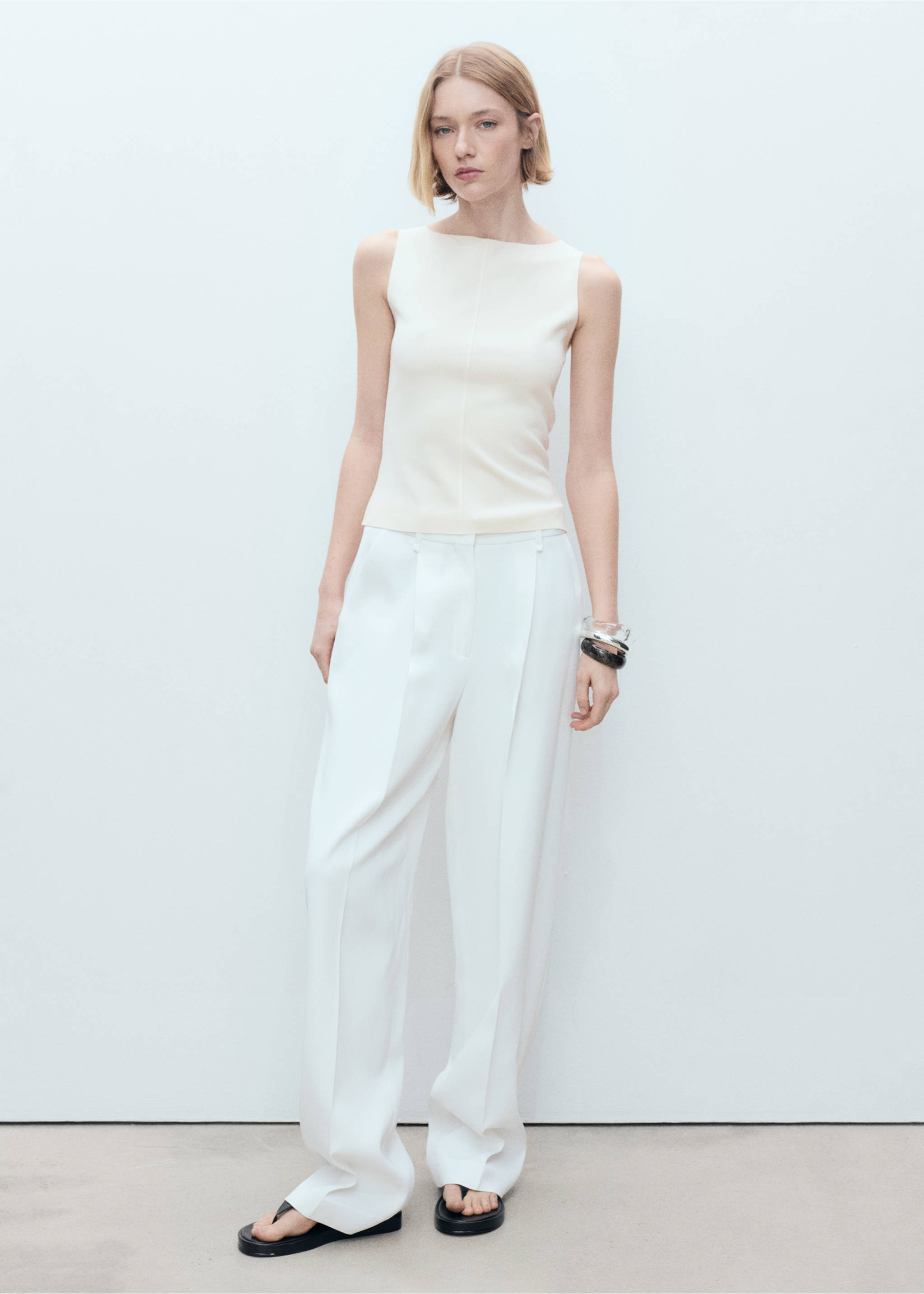 Boat-neck knitted top - General plane, Ecru. Ref: 87067180-00.